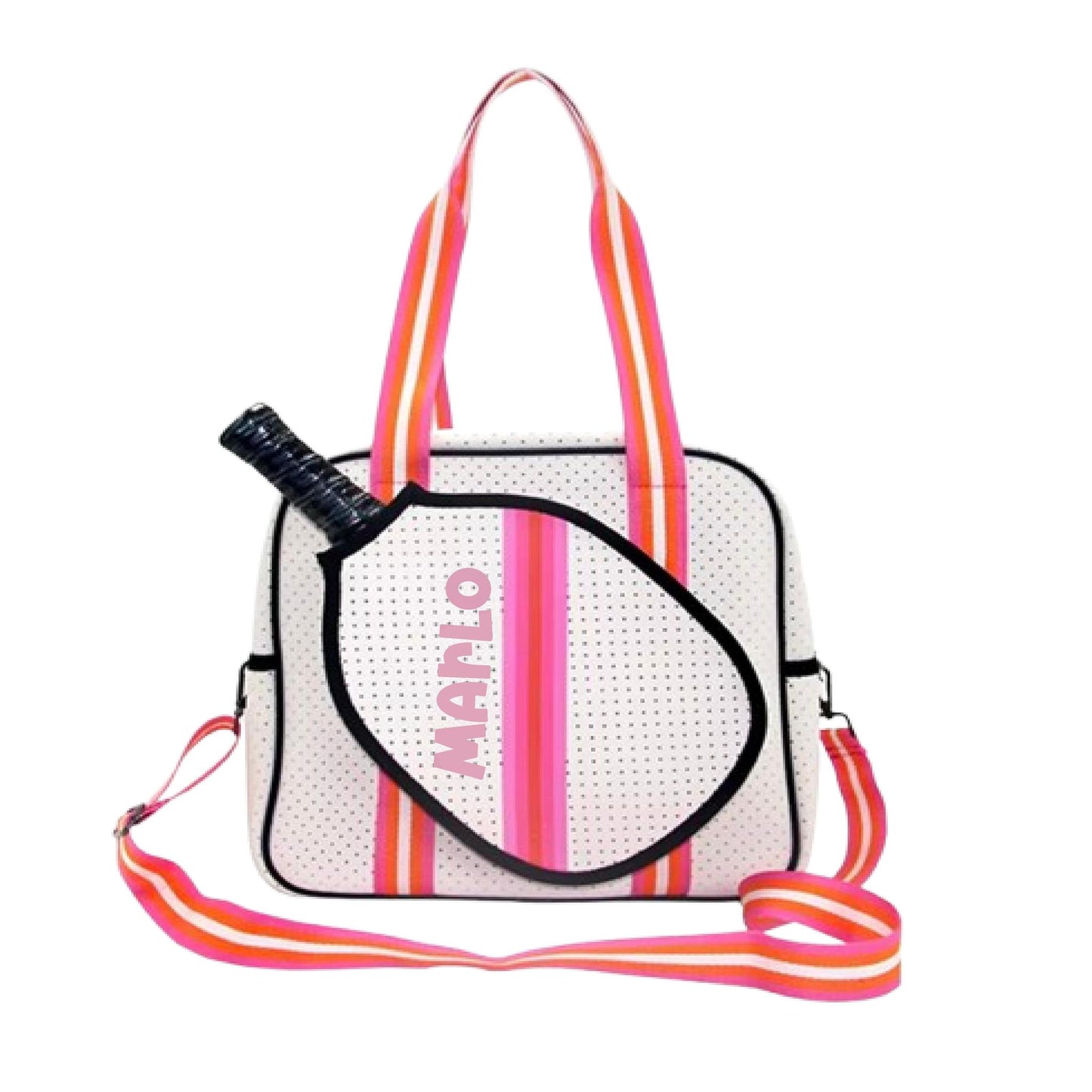 "Posh Perfect" White and Pink Pickleball Bag (Free Personalization) | Pickleball Sports Bag | Medium Size Court Bag