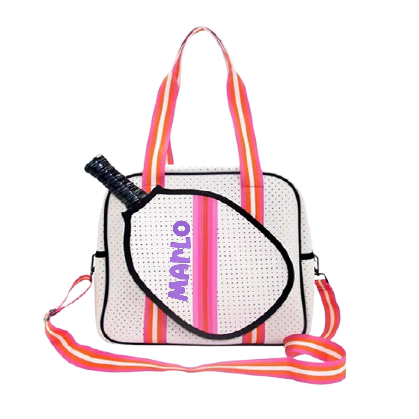 "Posh Perfect" White and Pink Pickleball Bag (Free Personalization) | Pickleball Sports Bag | Medium Size Court Bag