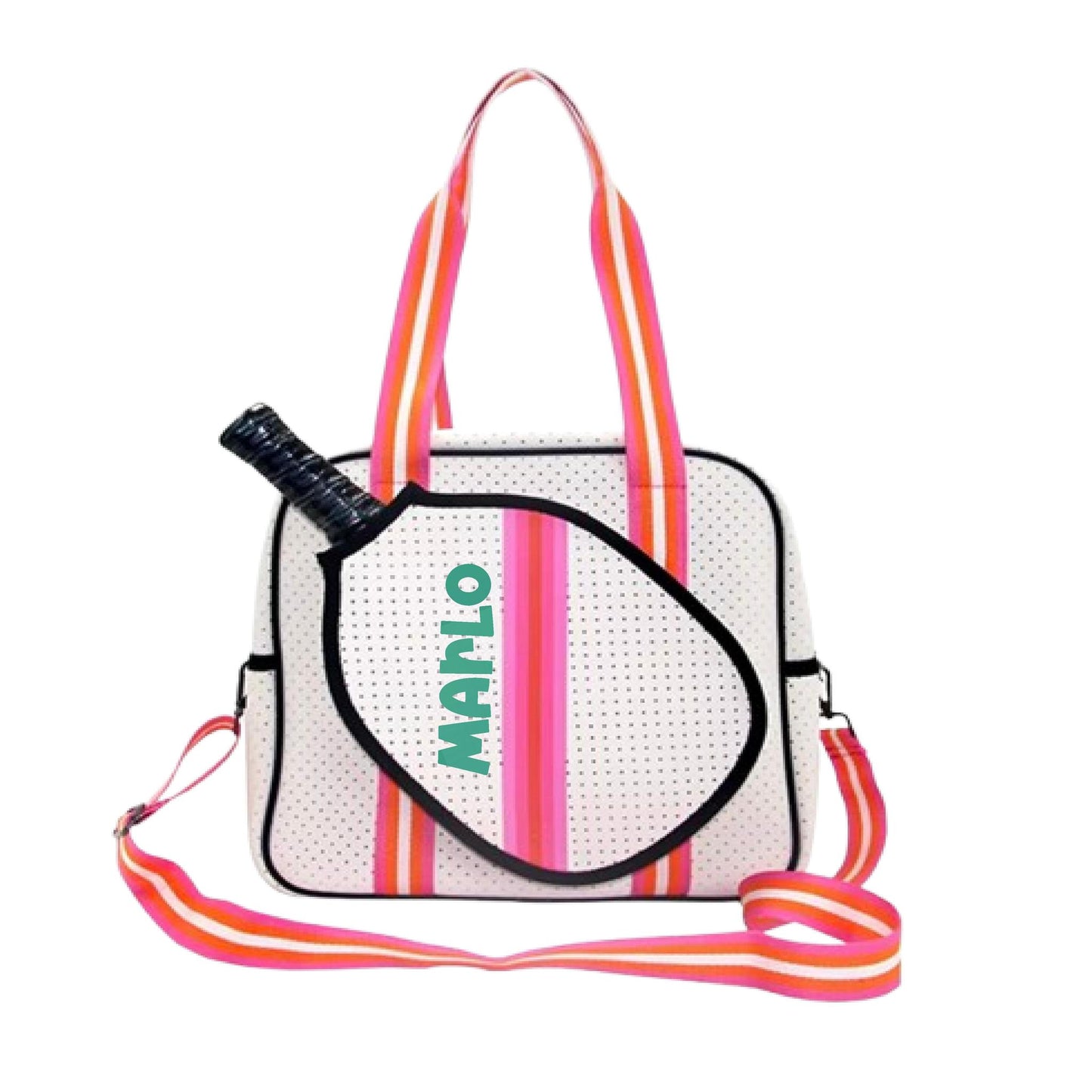 "Posh Perfect" White and Pink Pickleball Bag (Free Personalization) | Pickleball Sports Bag | Medium Size Court Bag