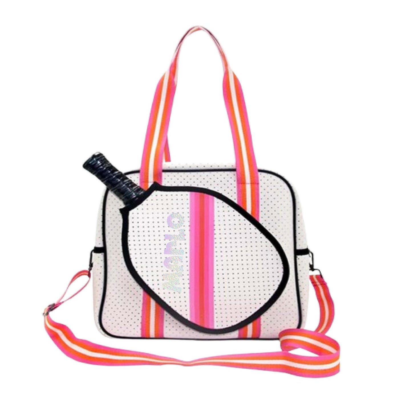 "Posh Perfect" White and Pink Pickleball Bag (Free Personalization) | Pickleball Sports Bag | Medium Size Court Bag