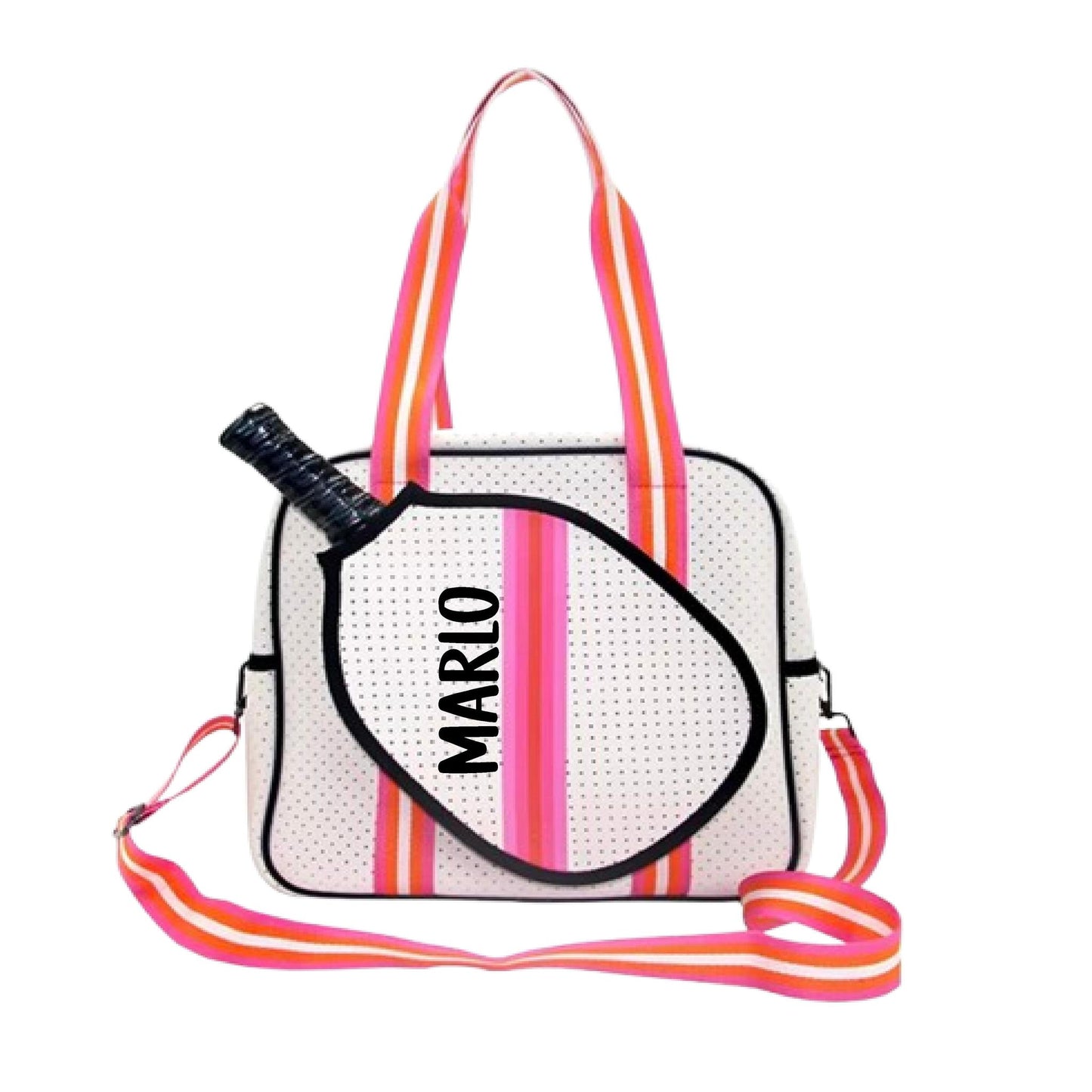 "Posh Perfect" White and Pink Pickleball Bag (Free Personalization) | Pickleball Sports Bag | Medium Size Court Bag