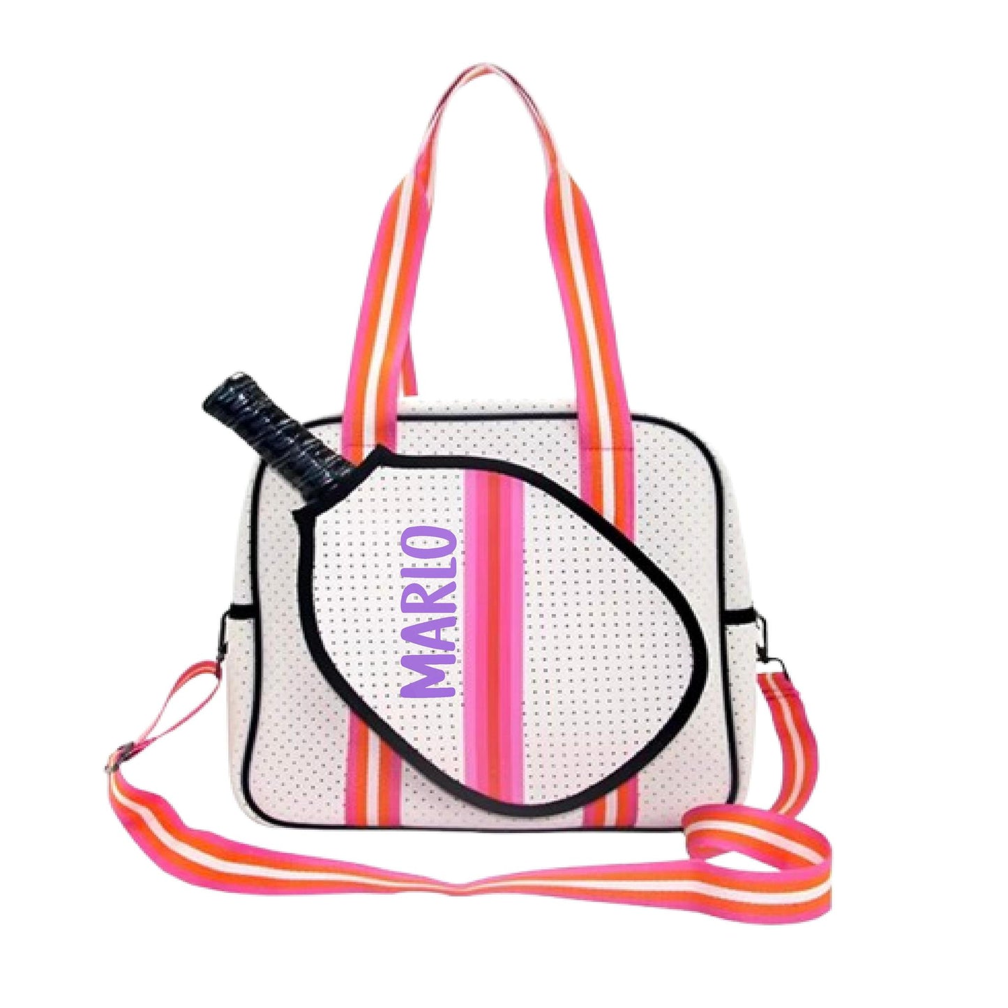 "Posh Perfect" White and Pink Pickleball Bag (Free Personalization) | Pickleball Sports Bag | Medium Size Court Bag