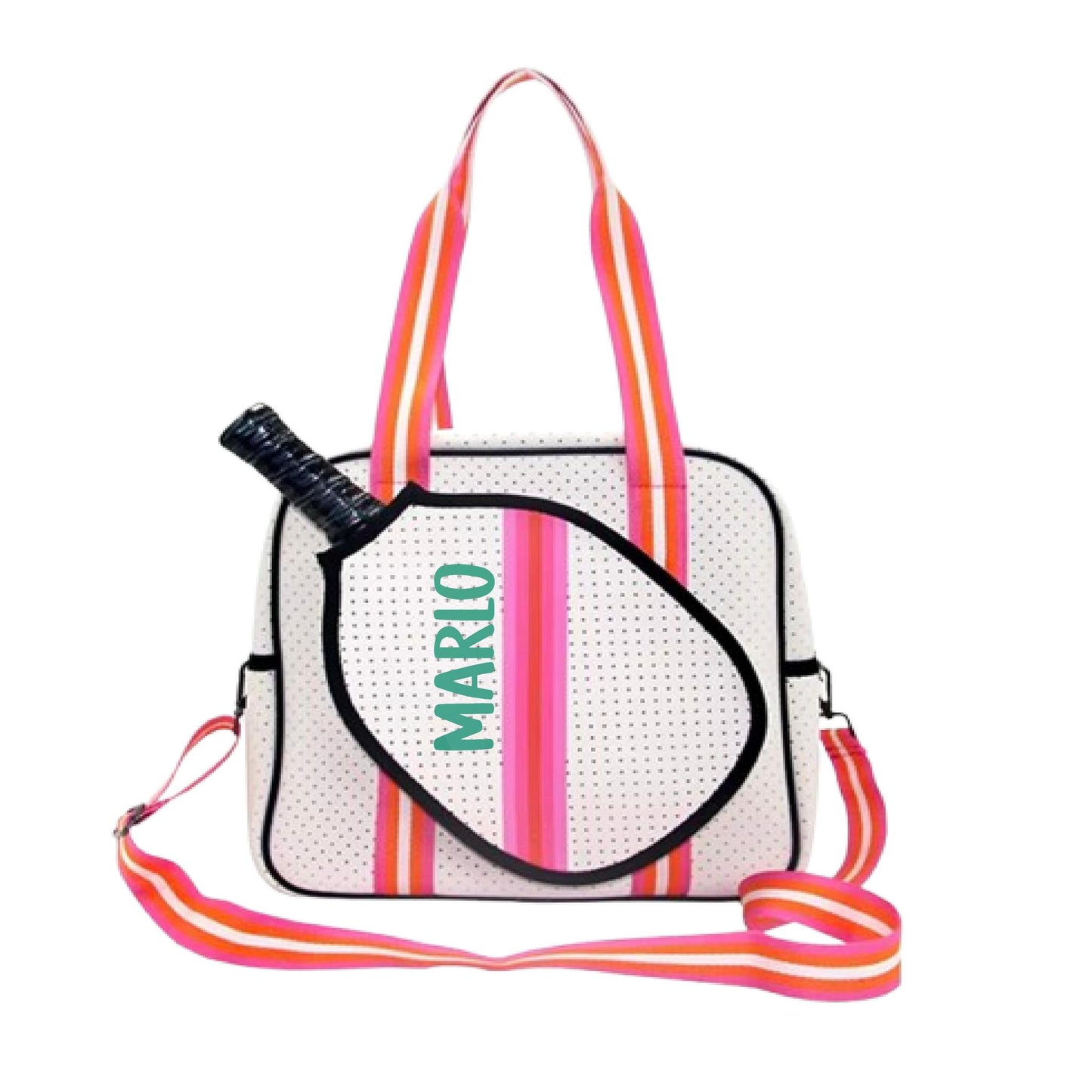 "Posh Perfect" White and Pink Pickleball Bag (Free Personalization) | Pickleball Sports Bag | Medium Size Court Bag