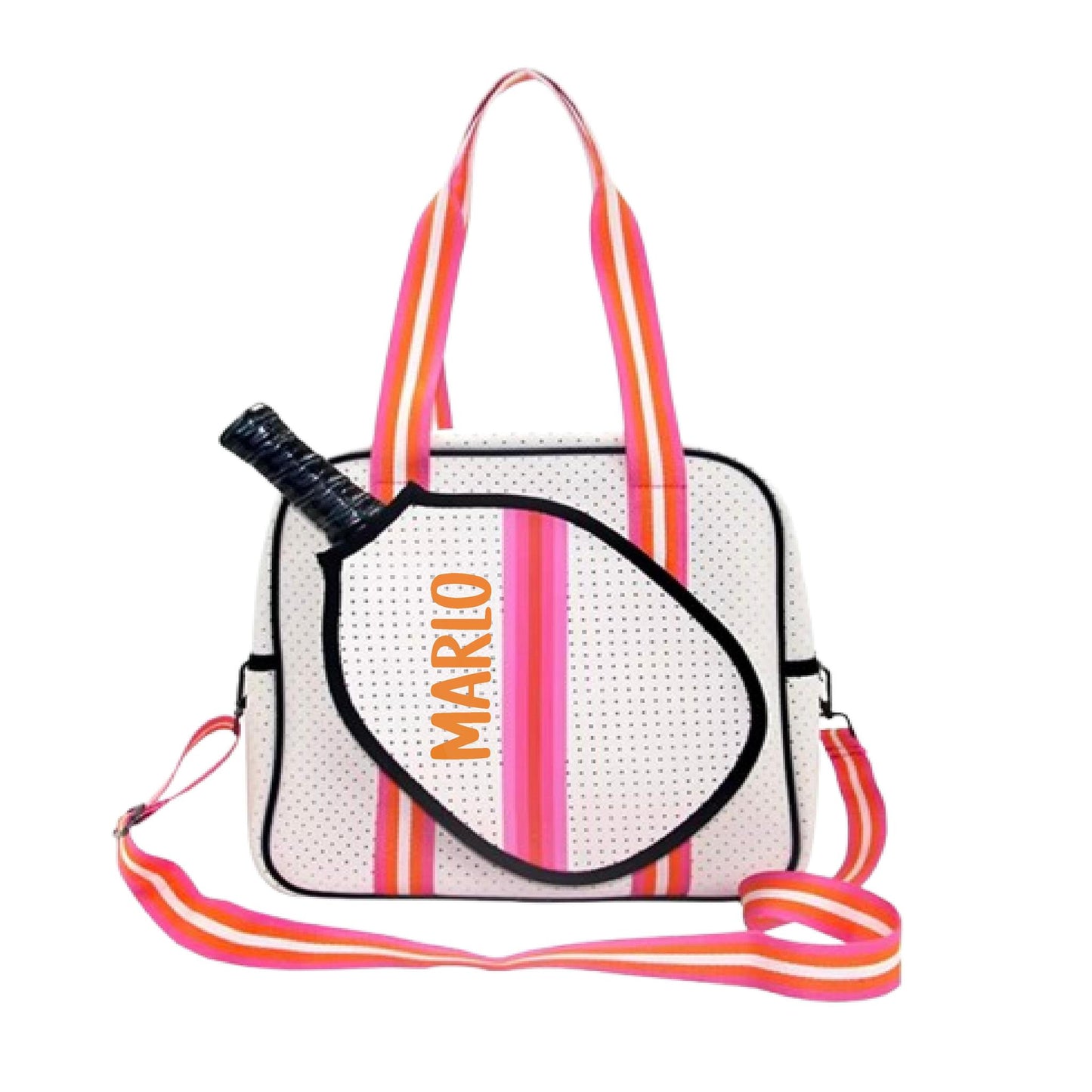 "Posh Perfect" White and Pink Pickleball Bag (Free Personalization) | Pickleball Sports Bag | Medium Size Court Bag