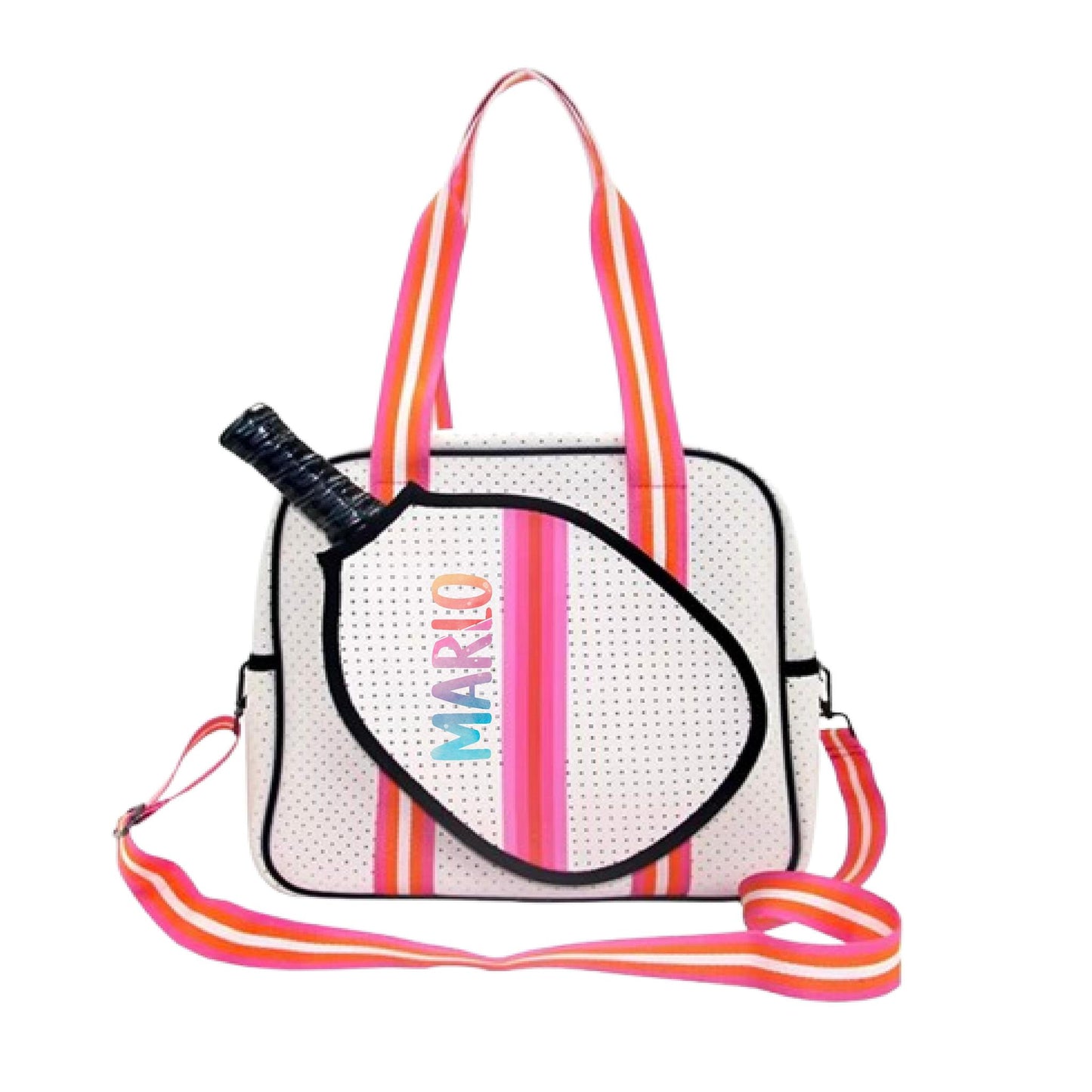 "Posh Perfect" White and Pink Pickleball Bag (Free Personalization) | Pickleball Sports Bag | Medium Size Court Bag