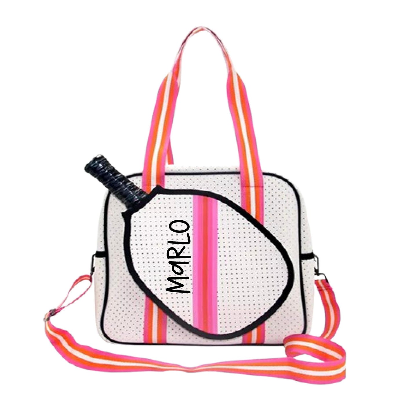 "Posh Perfect" White and Pink Pickleball Bag (Free Personalization) | Pickleball Sports Bag | Medium Size Court Bag