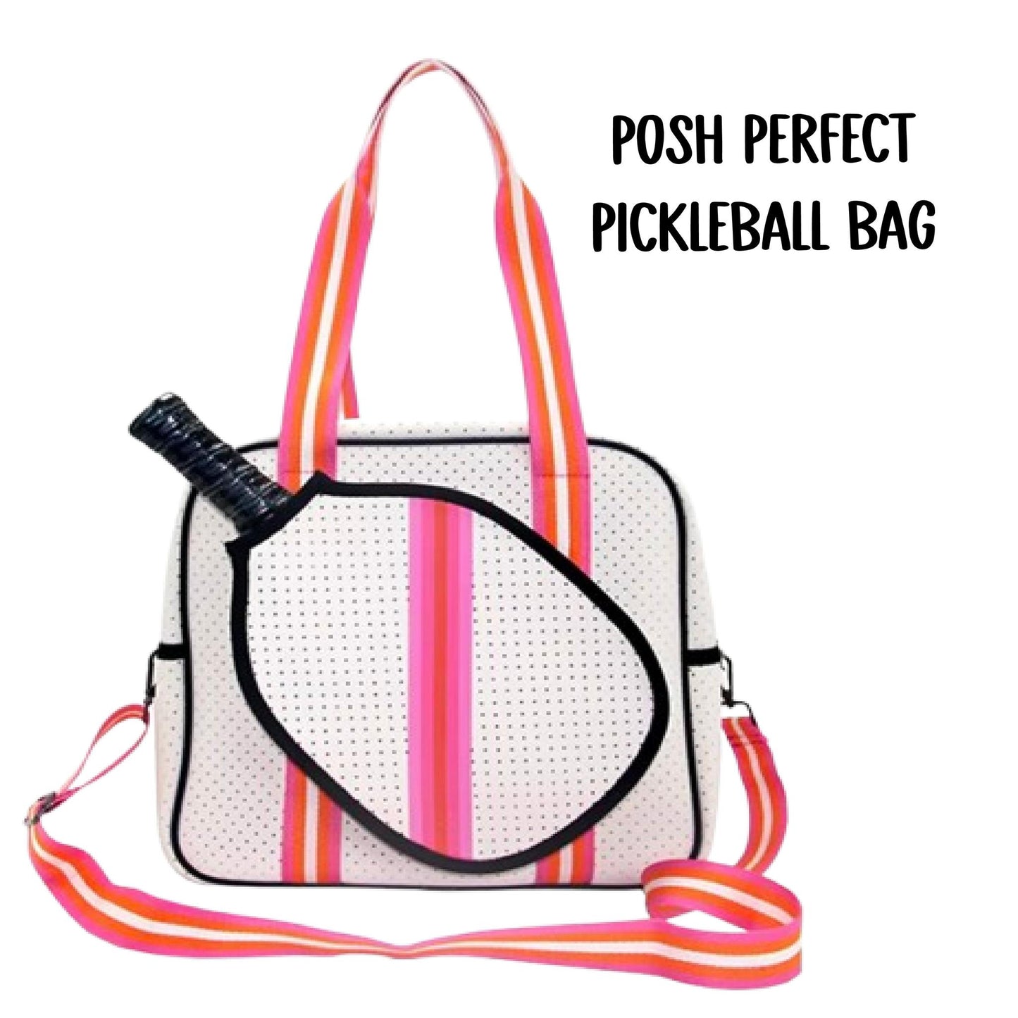 "Posh Perfect" White and Pink Pickleball Bag (Free Personalization) | Pickleball Sports Bag | Medium Size Court Bag