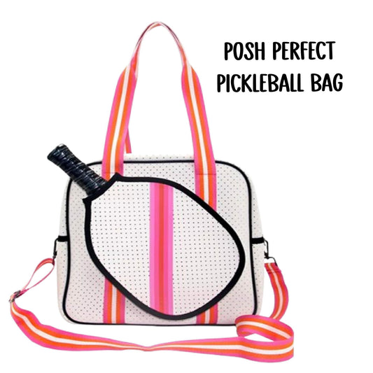 "Posh Perfect" White and Pink Pickleball Bag (Free Personalization) | Pickleball Sports Bag | Medium Size Court Bag