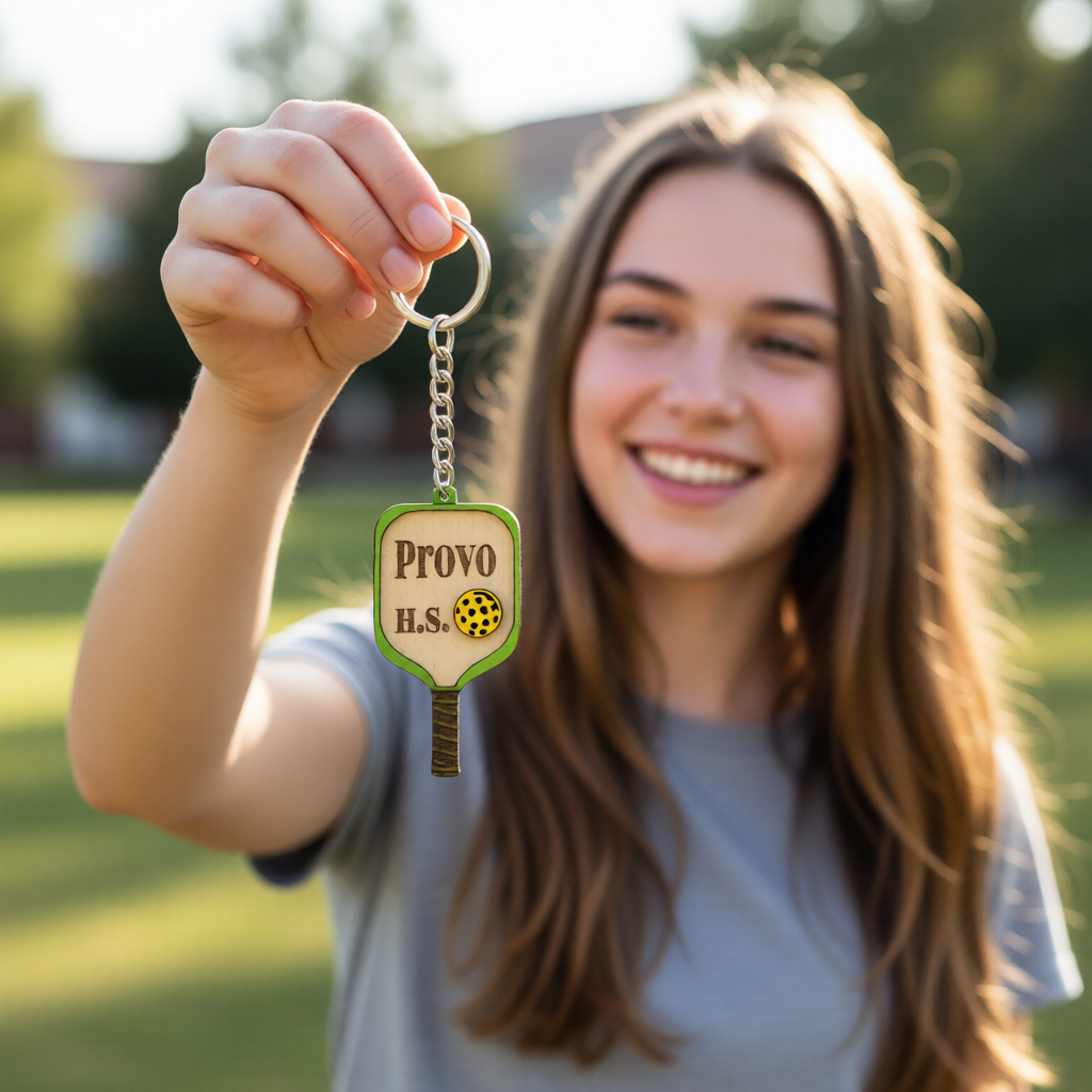 Set of 10 Provo Custom Pickleball Paddle Keychain, Personalized Balsa Wood Keychain, Pickleball Player Gift, Pickleball Team Gift, Paddle Bag Charm