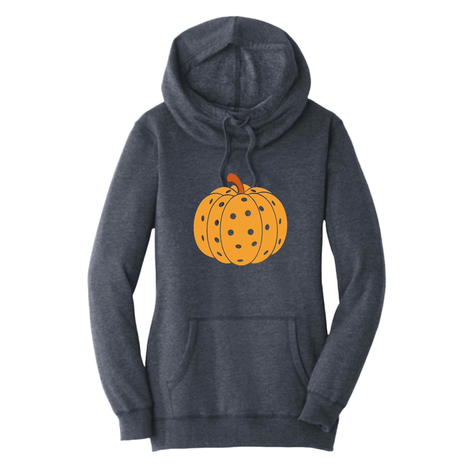 Pumpkin Pickleball | Women’s Cowl-Neck Hoodie Pickleball Sweatshirt | 55% Cotton 45% Poly Fleece
