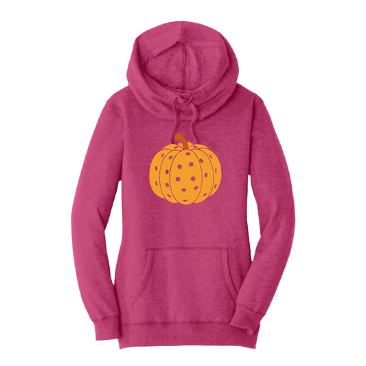 Pumpkin Pickleball | Women’s Cowl-Neck Hoodie Pickleball Sweatshirt | 55% Cotton 45% Poly Fleece