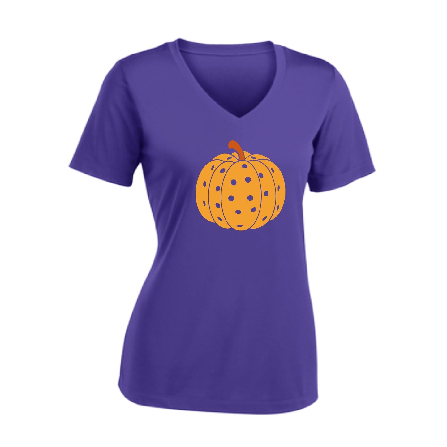 Pumpkin Pickleball | Women's Short Sleeve V-Neck Pickleball Performance T-Shirts | 100% Polyester