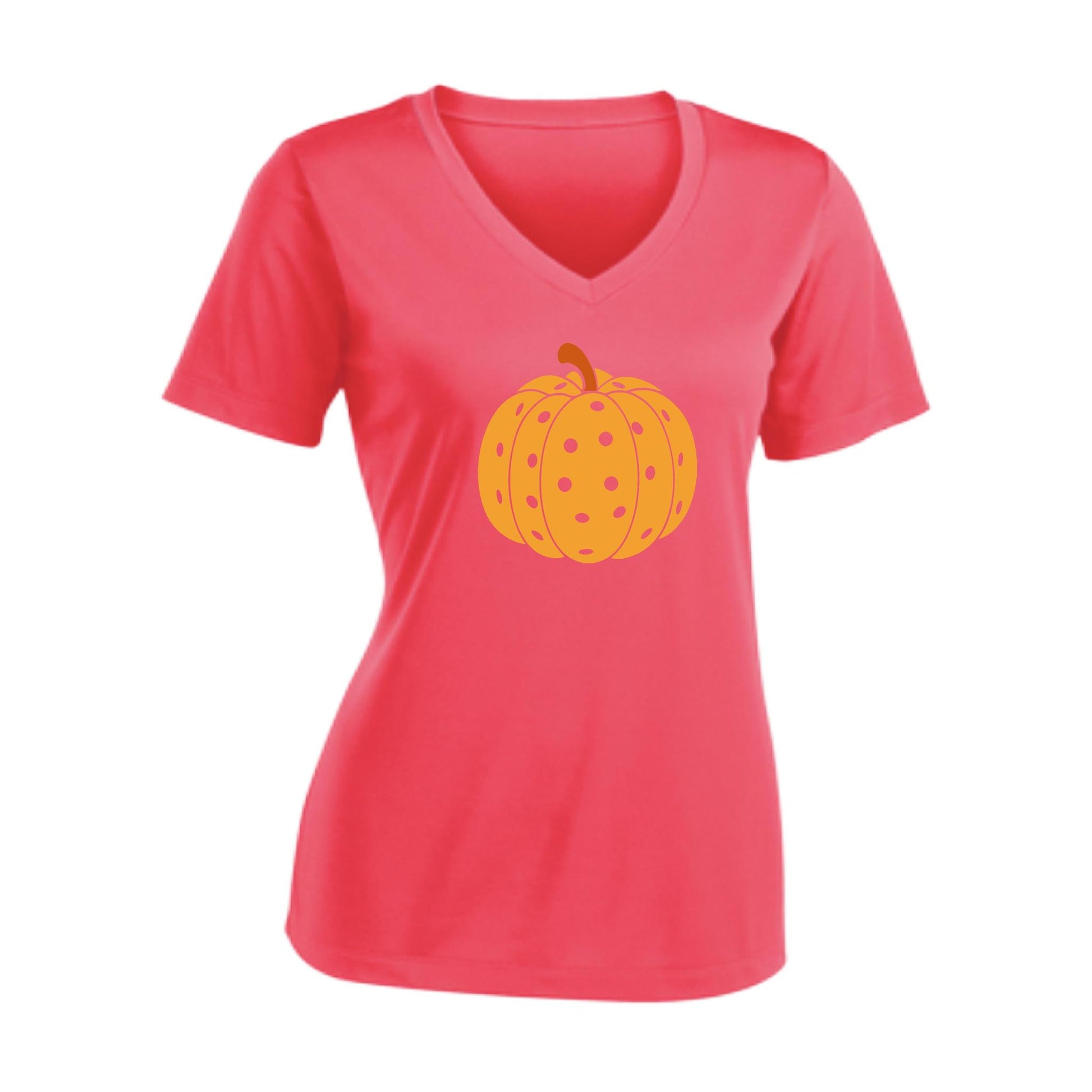 Pumpkin Pickleball | Women's Short Sleeve V-Neck Pickleball Performance T-Shirts | 100% Polyester