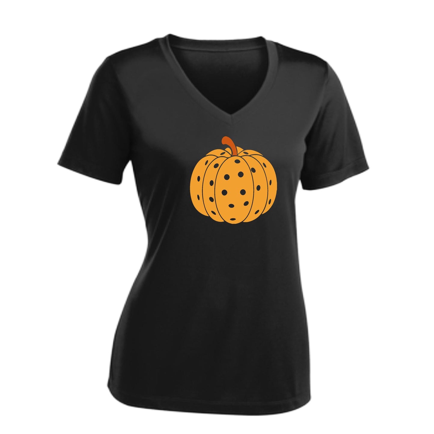 Pumpkin Pickleball | Women's Short Sleeve V-Neck Pickleball Performance T-Shirts | 100% Polyester
