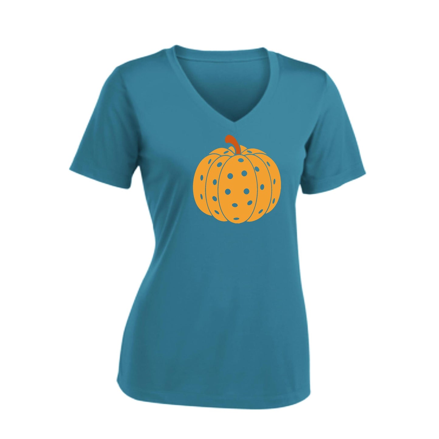 Pumpkin Pickleball | Women's Short Sleeve V-Neck Pickleball Performance T-Shirts | 100% Polyester