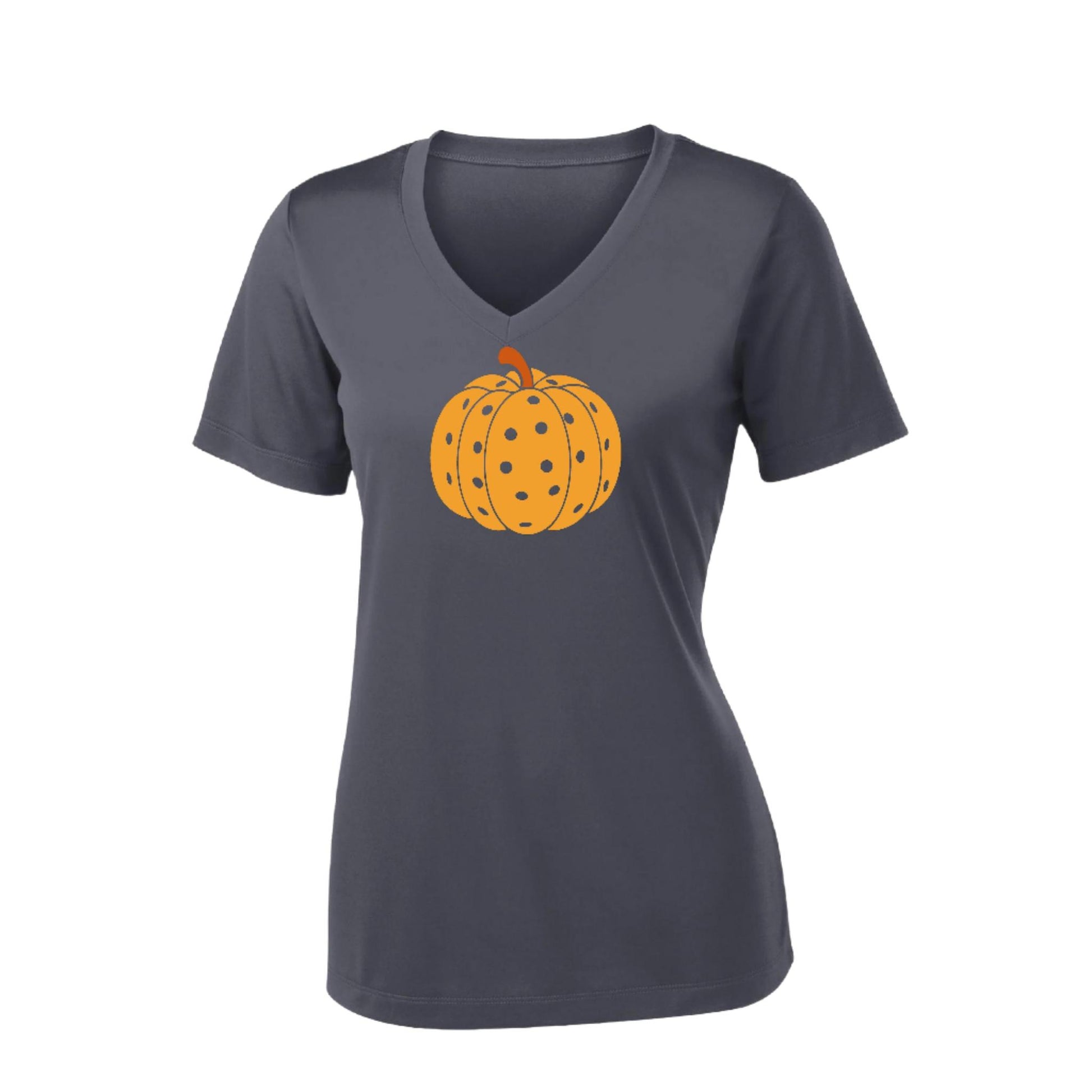 Pumpkin Pickleball | Women's Short Sleeve V-Neck Pickleball Performance T-Shirts | 100% Polyester