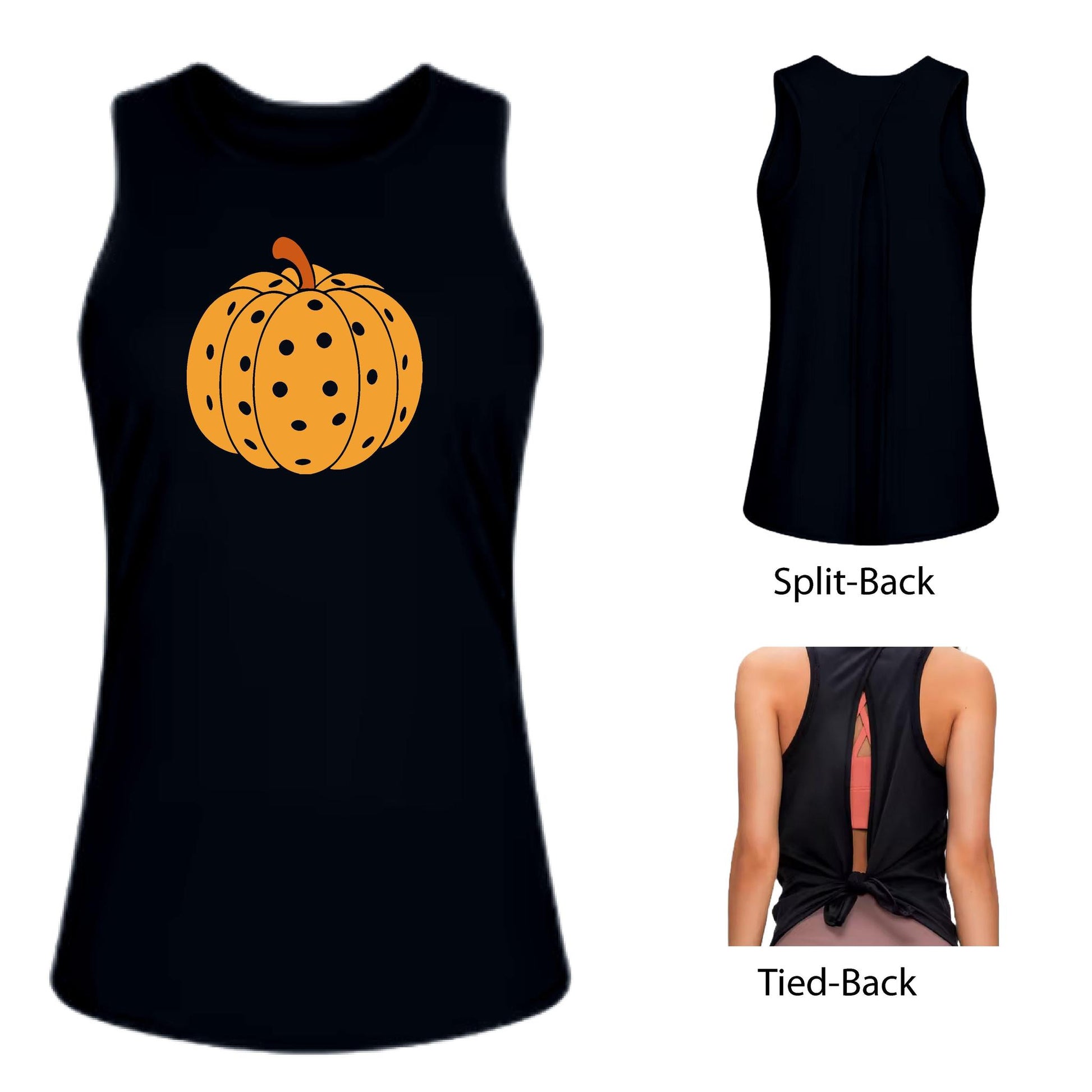 Pumpkin Pickleball | Women's Split Back or Tied Back Pickleball Performance Tank | 80/20 Nylon Spandex Mix