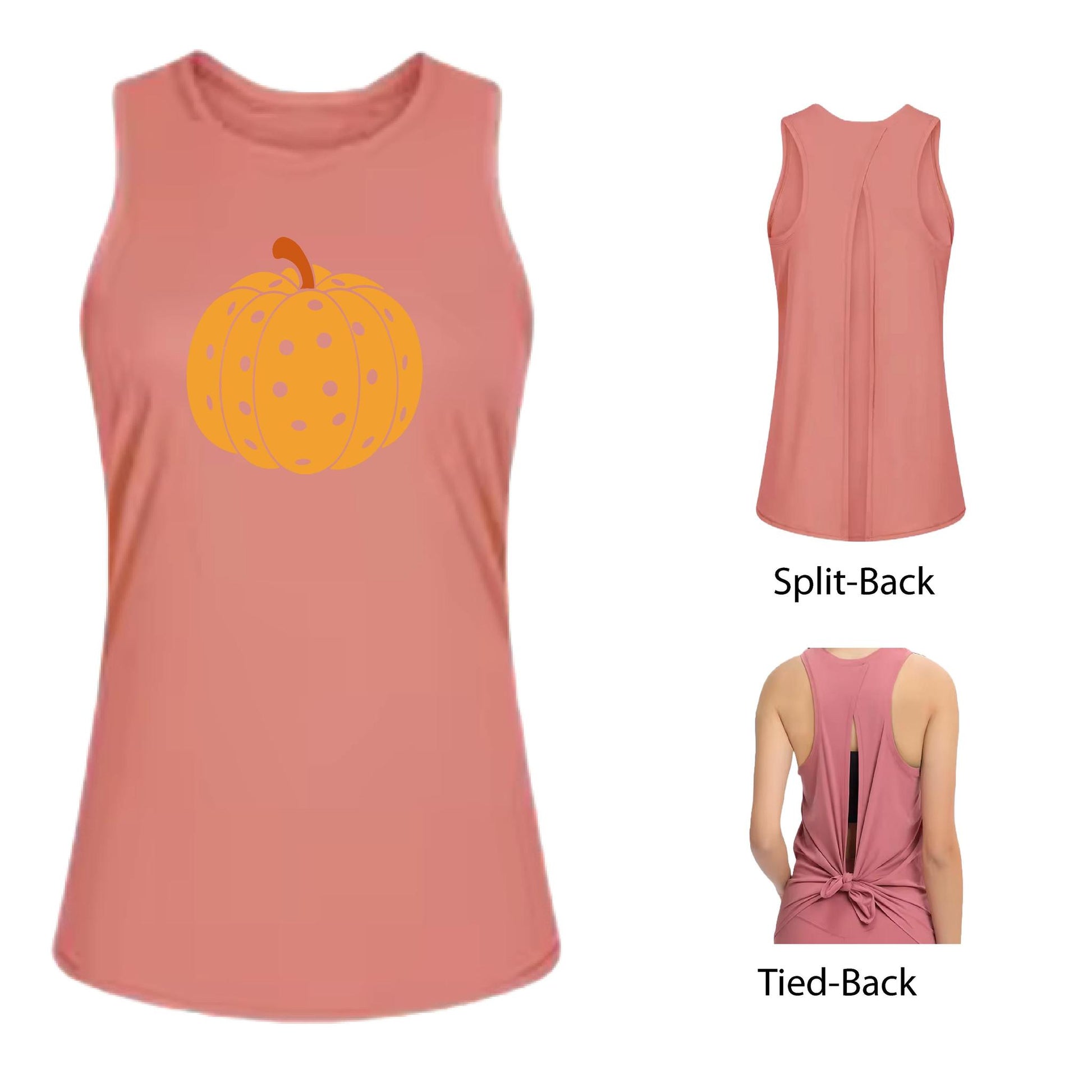 Pumpkin Pickleball | Women's Split Back or Tied Back Pickleball Performance Tank | 80/20 Nylon Spandex Mix