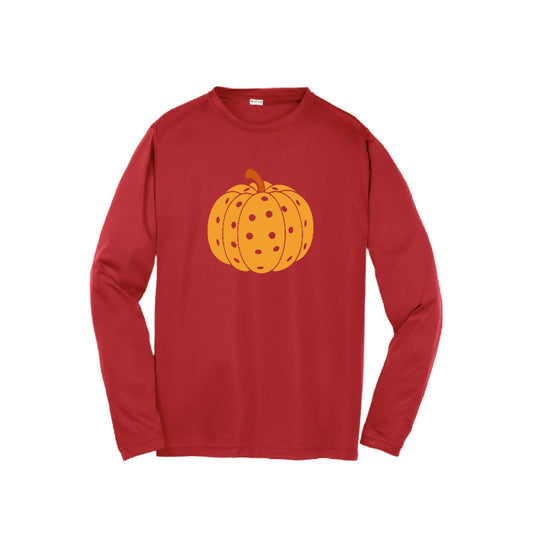 Pumpkin Pickleball | Youth Long Sleeve Pickleball Performance T-Shirts | 100% Polyester