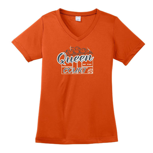 Queen Of The Court | Clearance Women's Pickleball Deep Orange Short Sleeve V-Neck Performance T-Shirts | 100% Polyester