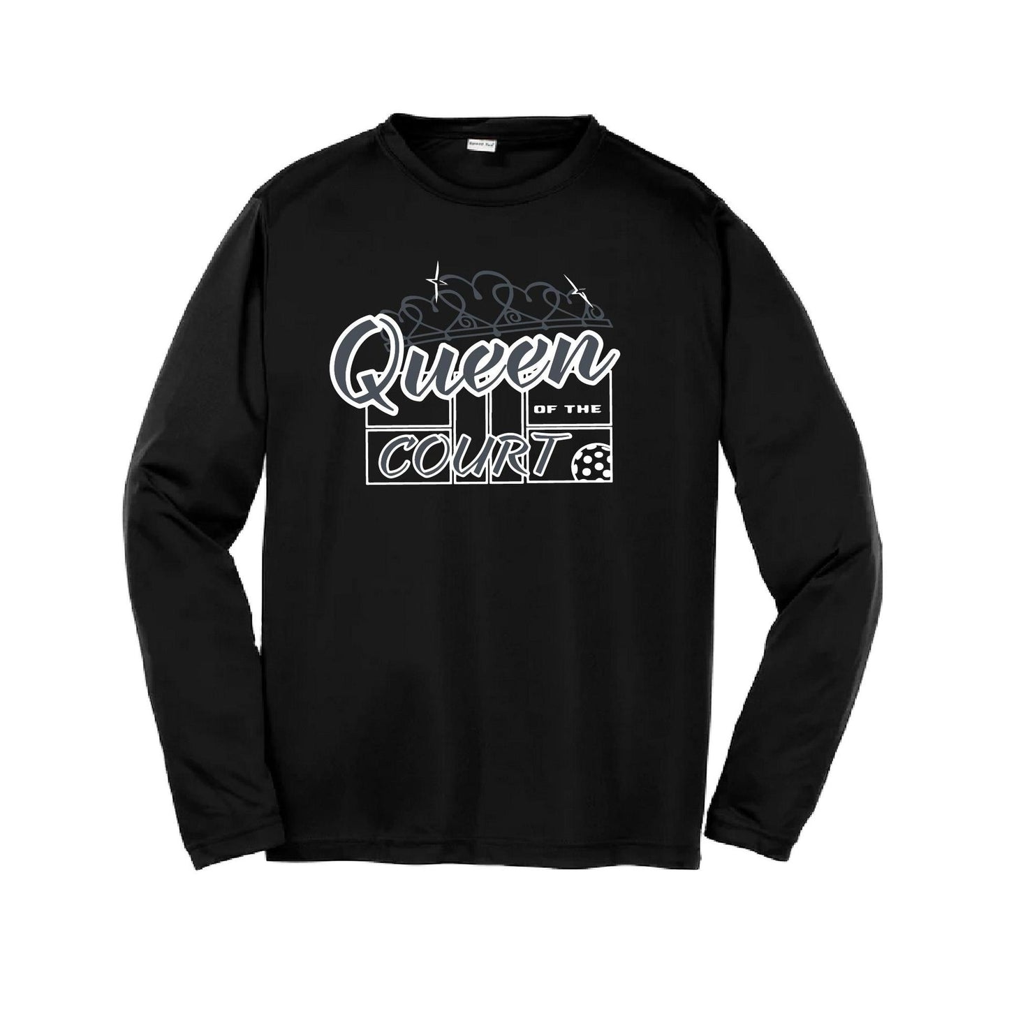 Queen Of The Court | Youth Long Sleeve Pickleball Performance T-Shirts | 100% Polyester
