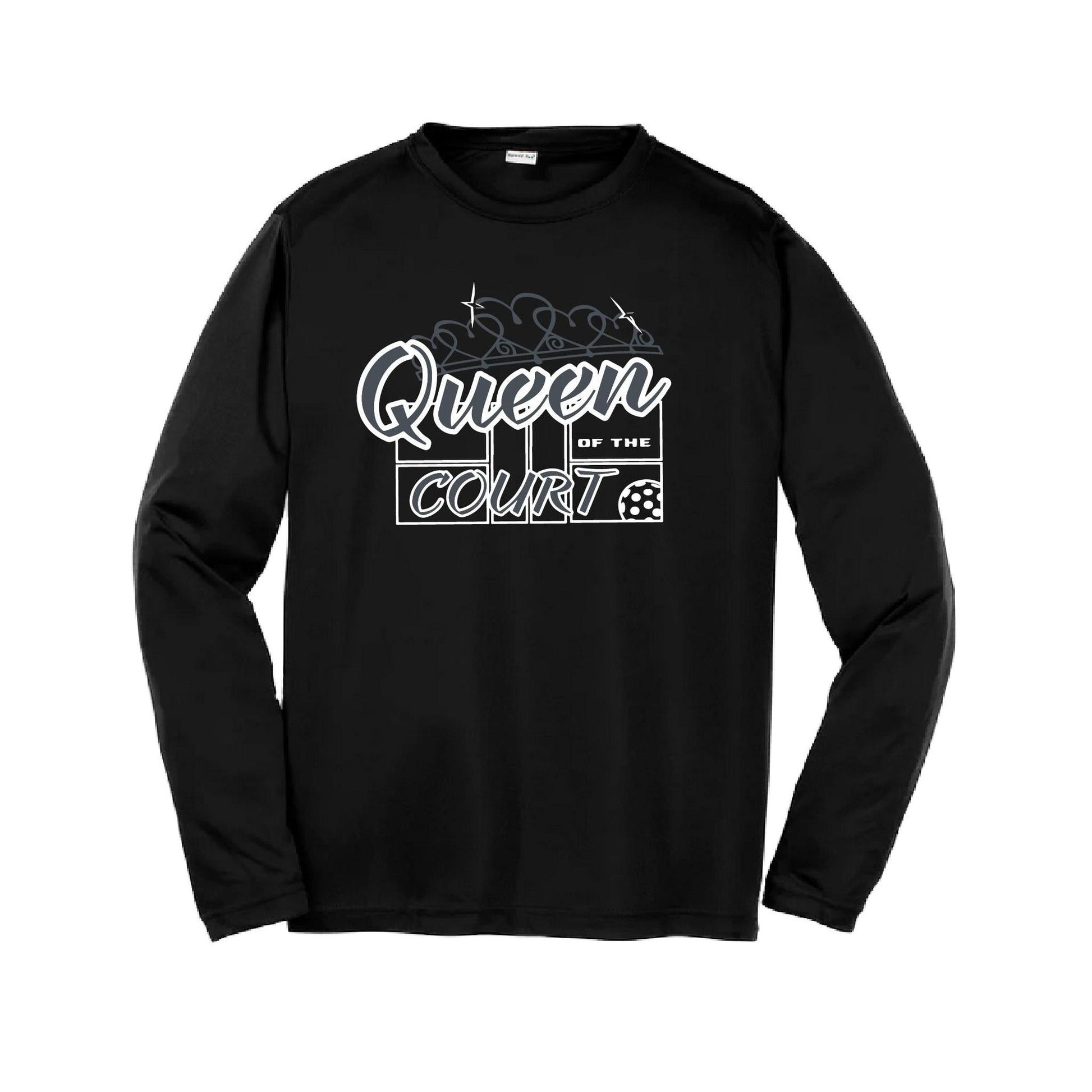 Queen Of The Court | Youth Long Sleeve Pickleball Performance T-Shirts | 100% Polyester
