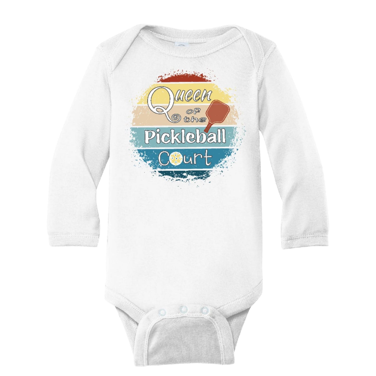 Queen of the Pickleball Court | Infant Long Sleeve One Piece Bodysuit | 100% Cotton