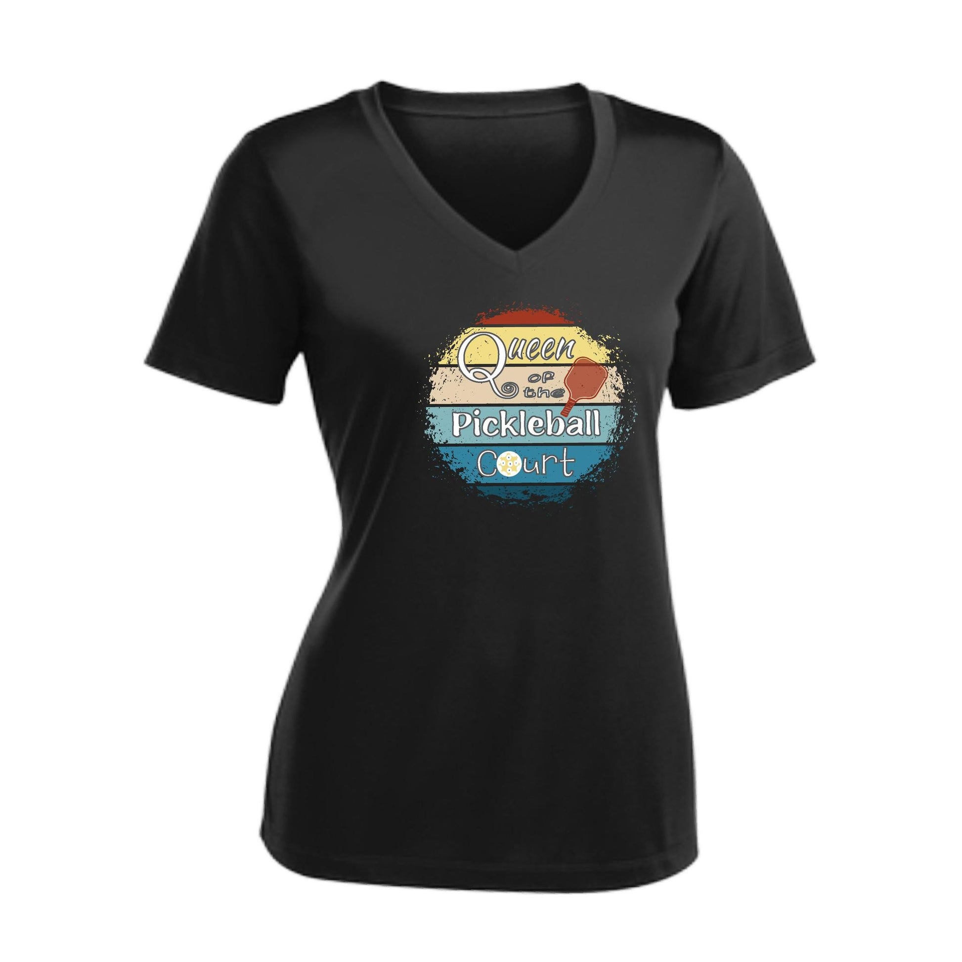 Queen of the Pickleball Court | Women's Short Sleeve V-Neck Pickleball T-Shirts | 100% Polyester