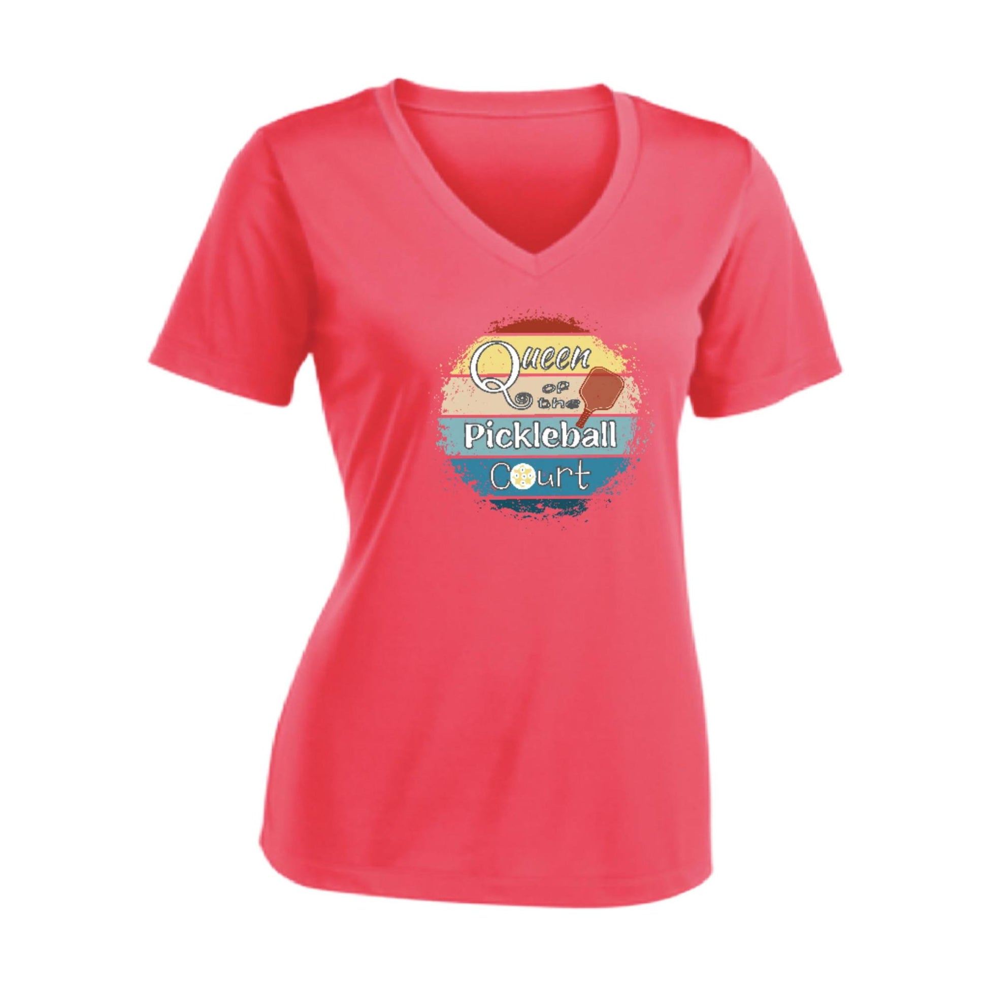 Queen of the Pickleball Court | Women's Short Sleeve V-Neck Pickleball T-Shirts | 100% Polyester