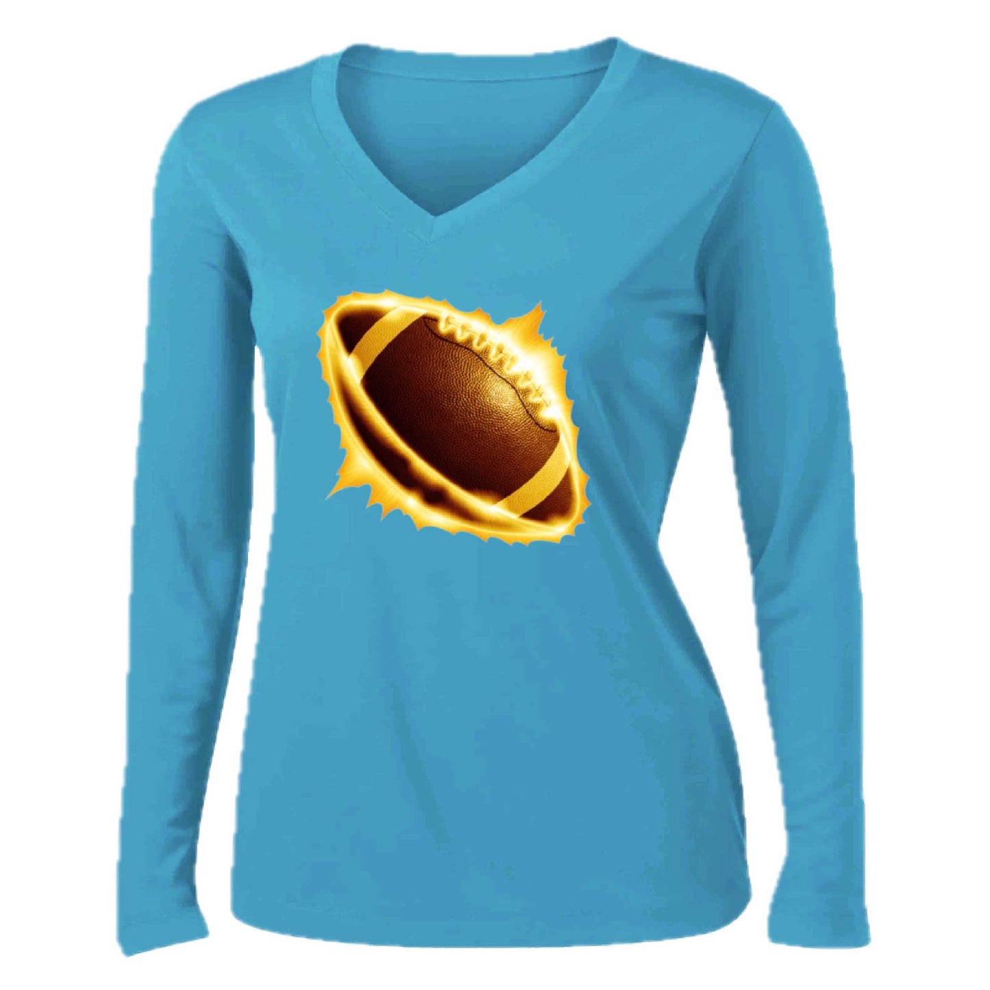 Radioactive Football | Women’s Long Sleeve V-Neck Football T-Shirt | 100% Polyester