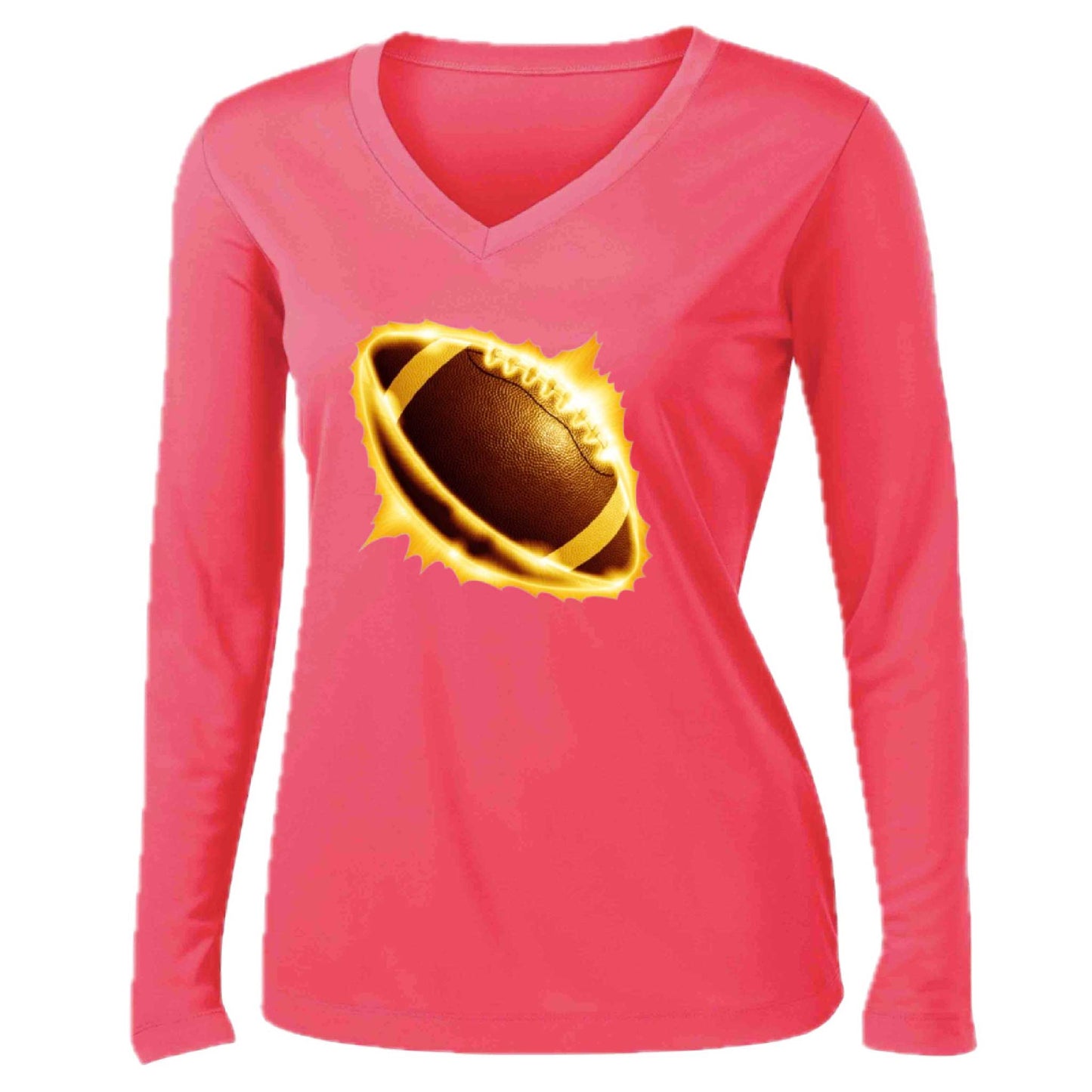 Radioactive Football | Women’s Long Sleeve V-Neck Football T-Shirt | 100% Polyester