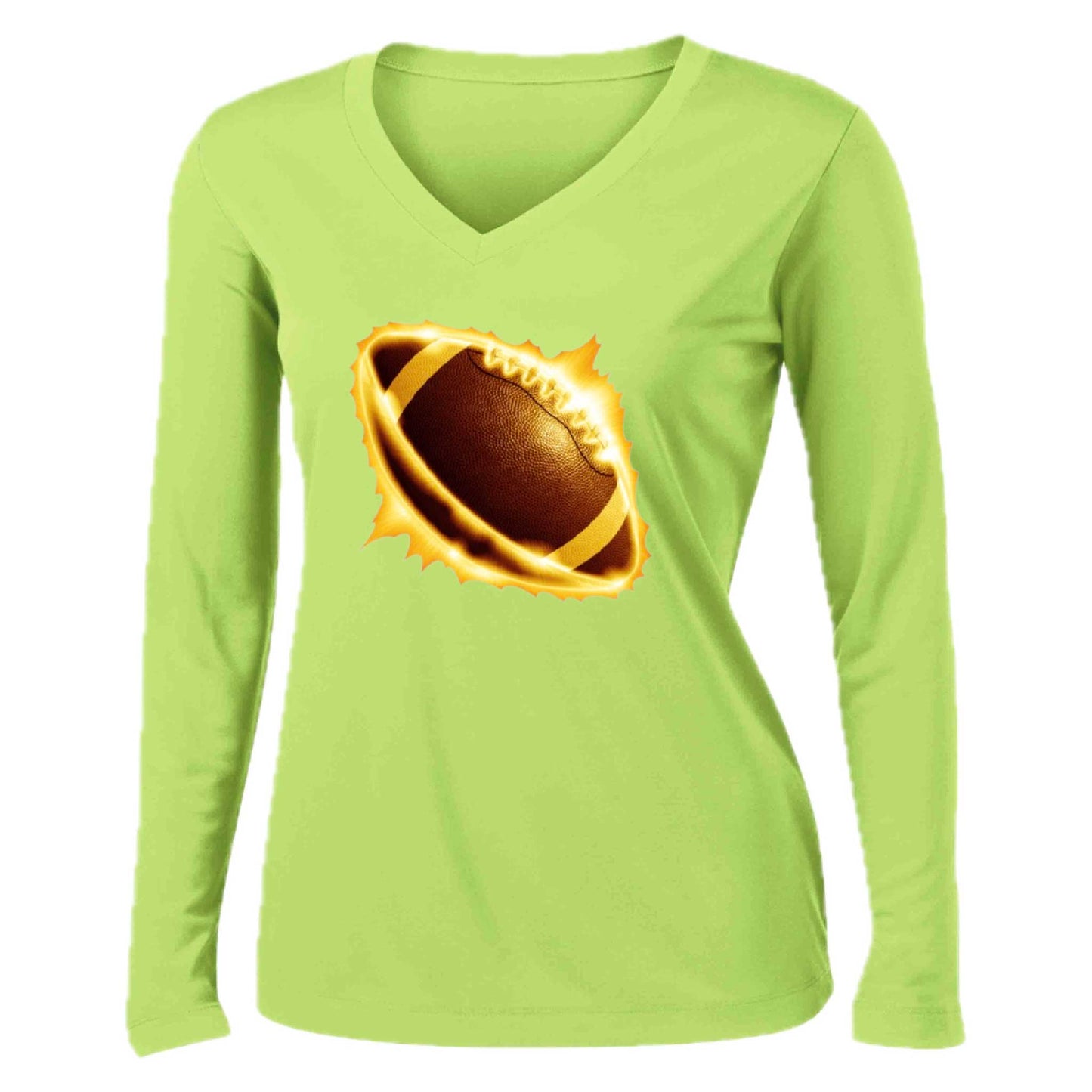 Radioactive Football | Women’s Long Sleeve V-Neck Football T-Shirt | 100% Polyester