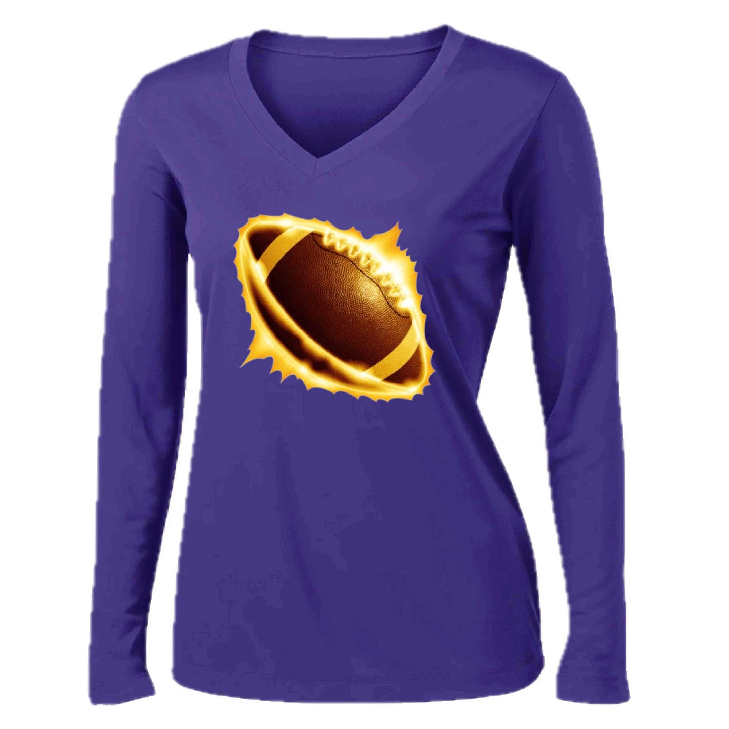 Radioactive Football | Women’s Long Sleeve V-Neck Football T-Shirt | 100% Polyester
