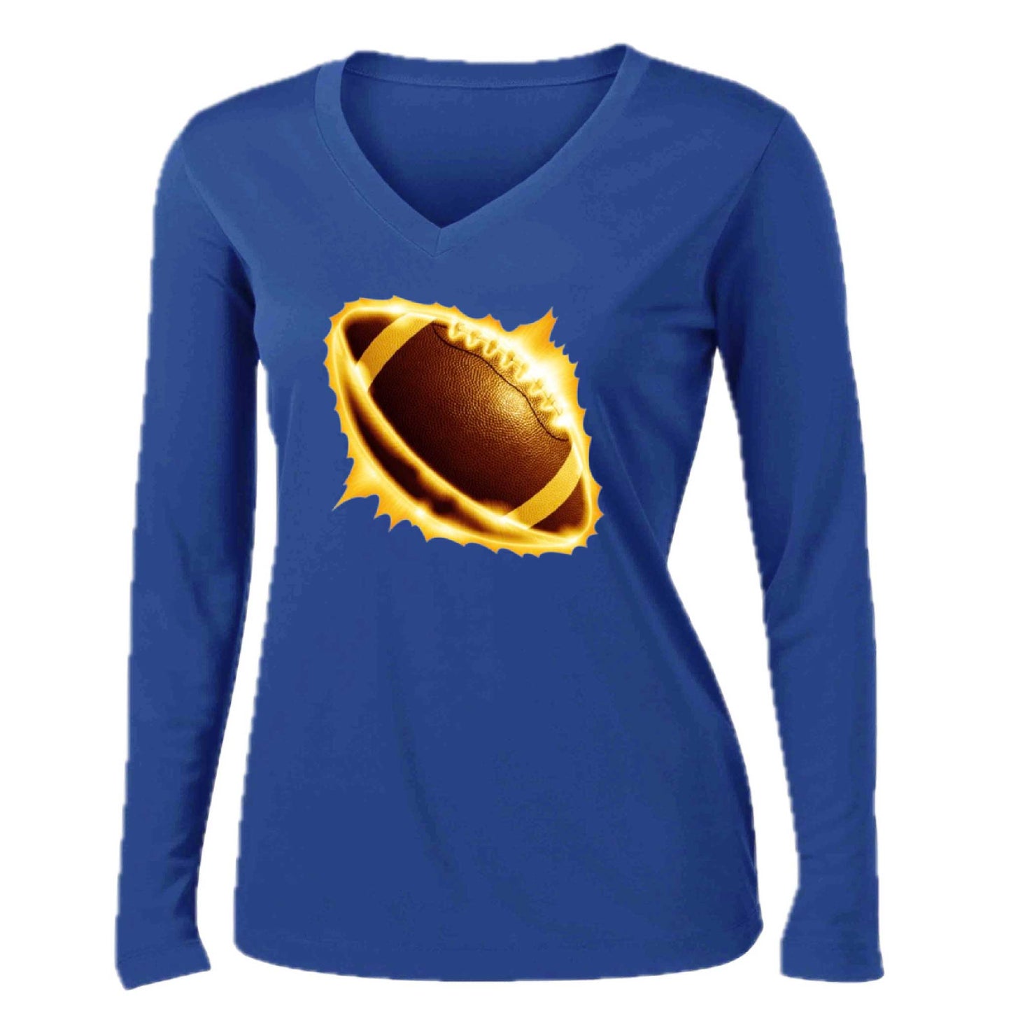 Radioactive Football | Women’s Long Sleeve V-Neck Football T-Shirt | 100% Polyester