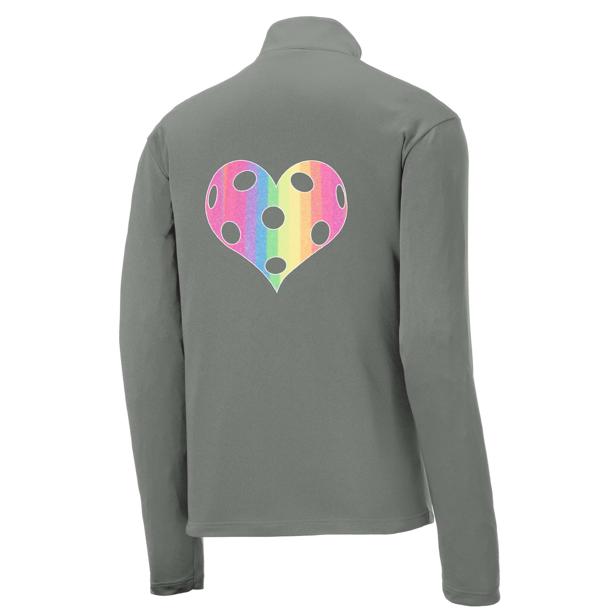 Rainbow Pickleball Heart | Men's 1/4 Zip Long Sleeve Pullover Athletic Performance Shirt | 100% Polyester