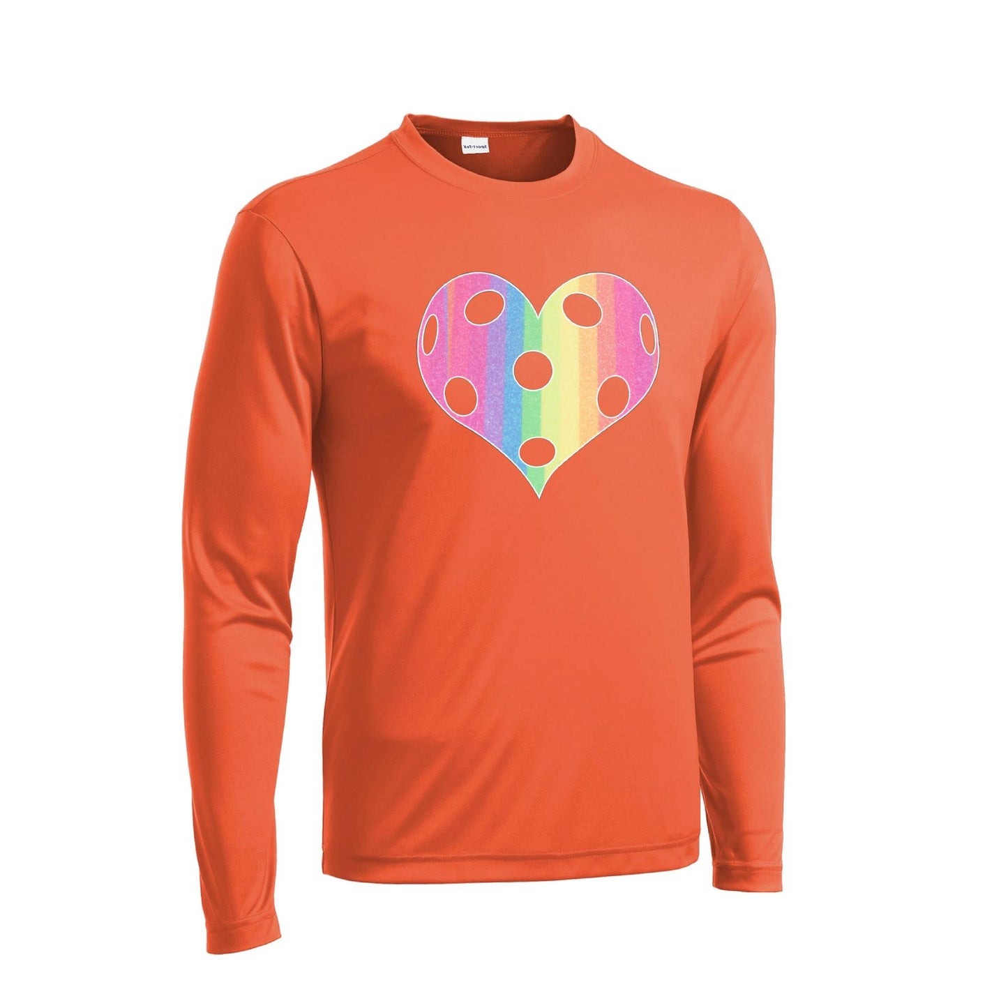 Rainbow Pickleball Heart | Men's Long Sleeve Athletic Performance T-Shirt | 100% Polyester