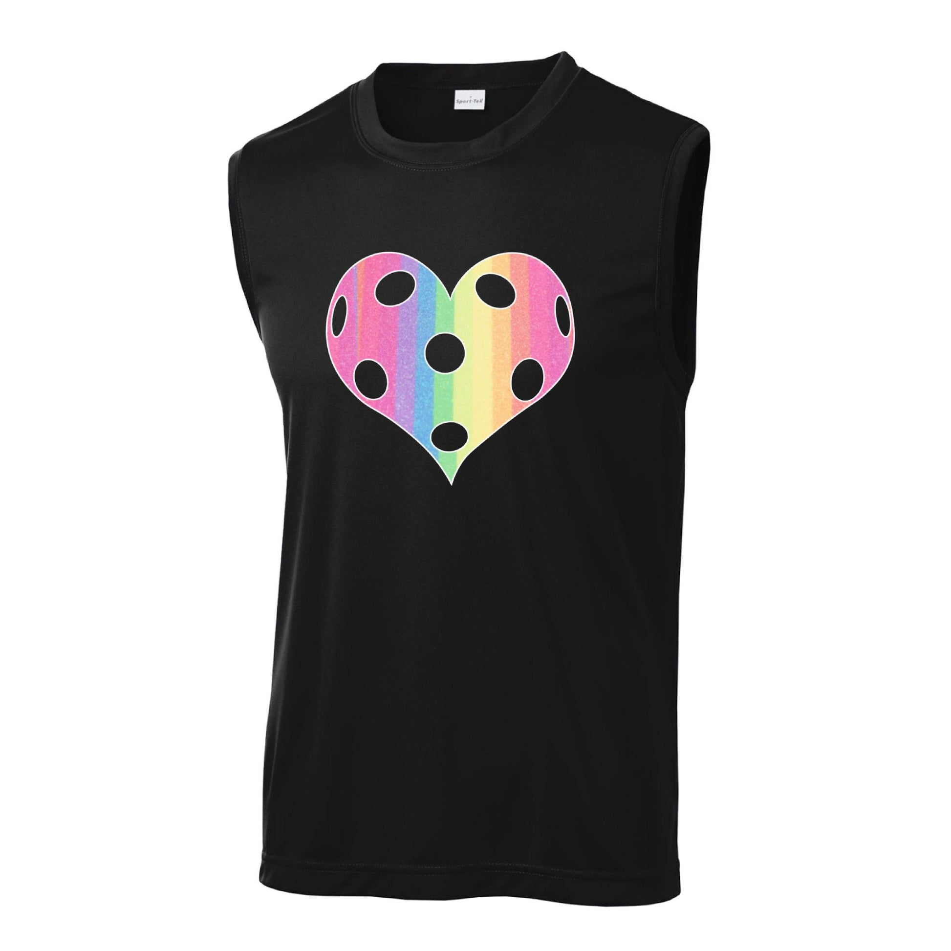 Rainbow Pickleball Heart | Men's Sleeveless Athletic Performance T-Shirt | 100% Polyester