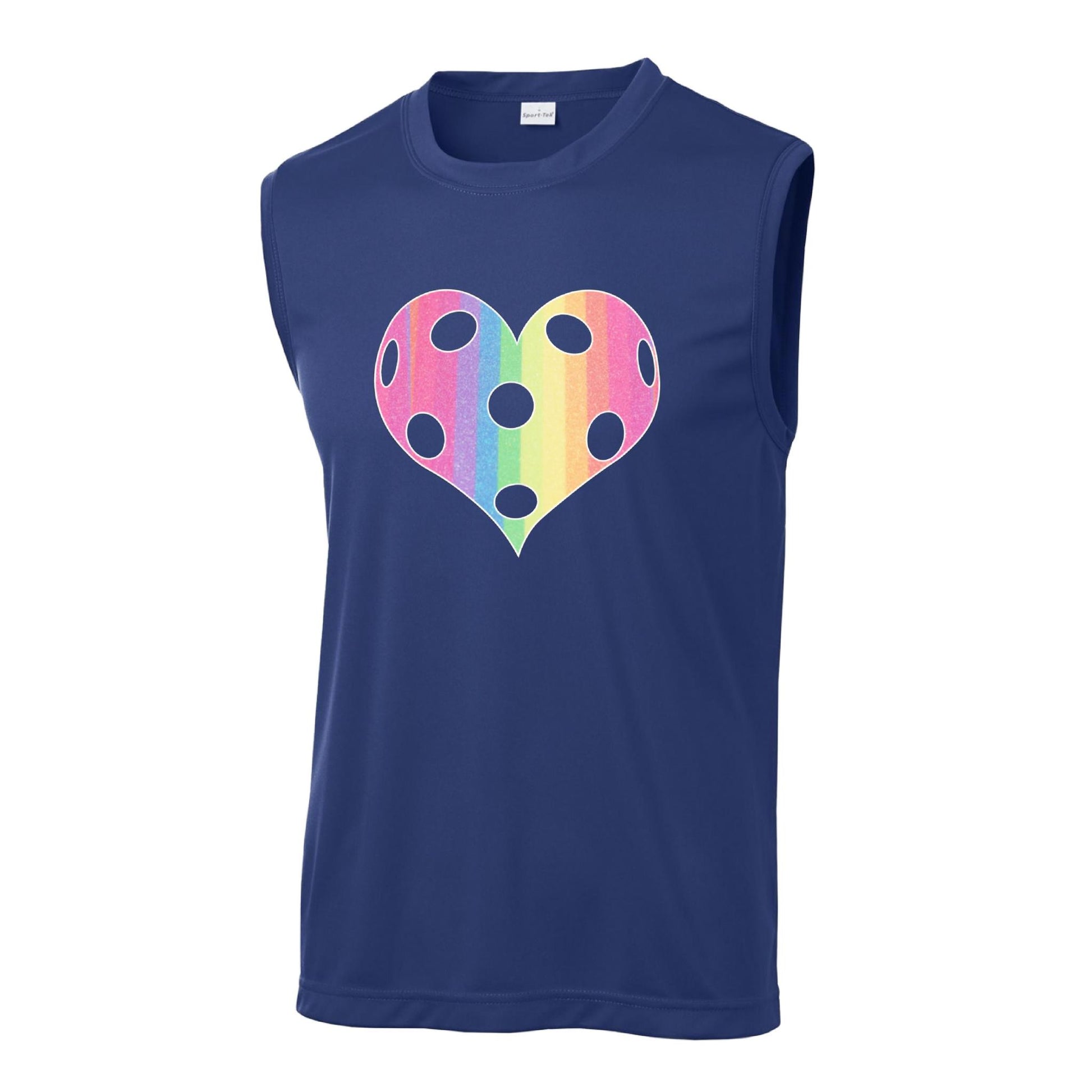 Rainbow Pickleball Heart | Men's Sleeveless Athletic Performance T-Shirt | 100% Polyester