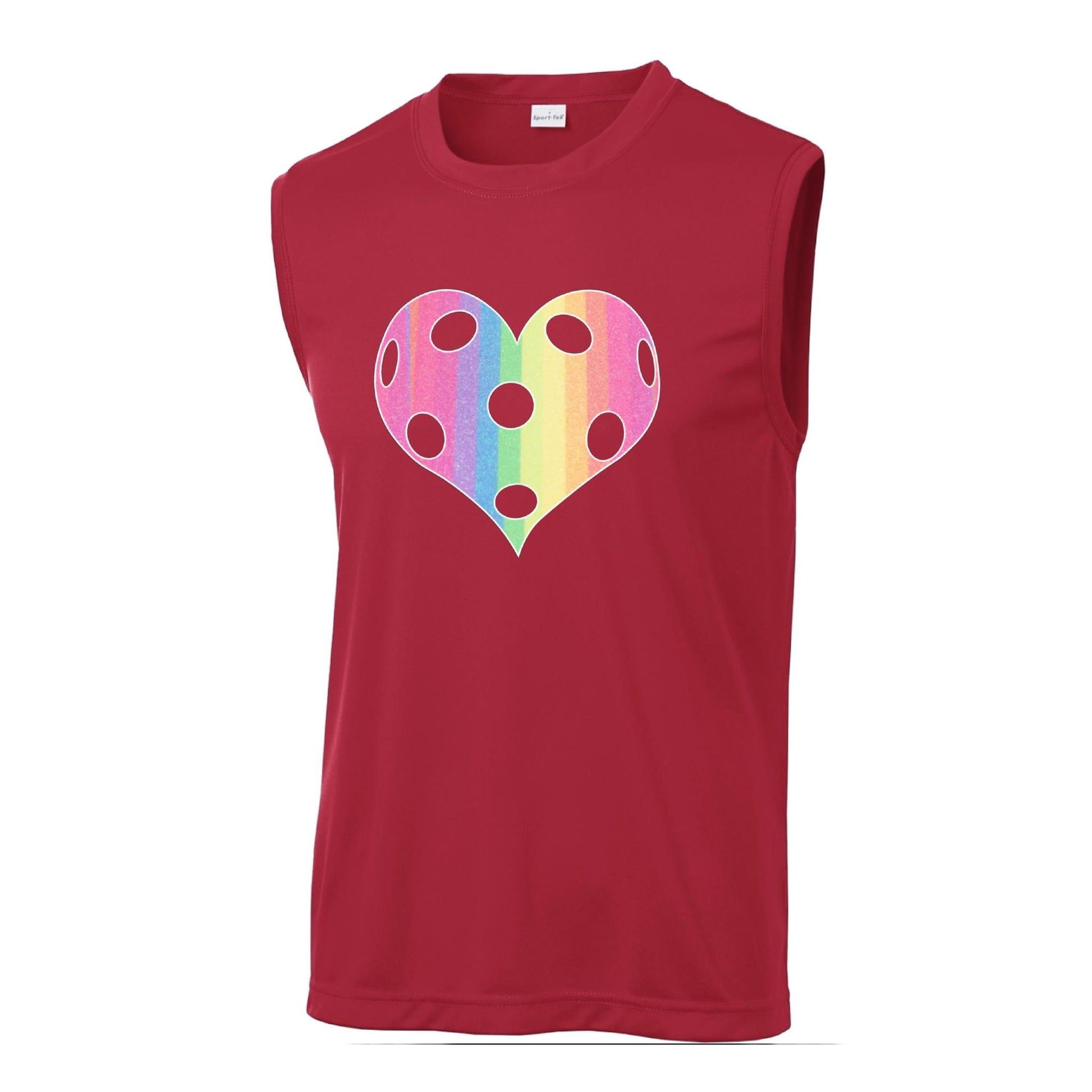 Rainbow Pickleball Heart | Men's Sleeveless Athletic Performance T-Shirt | 100% Polyester