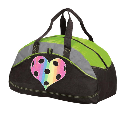 Rainbow Pickleball Heart | Pickleball Sports Duffel | Medium Size Court Bag