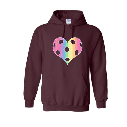 Rainbow Pickleball Heart | Unisex Hoodie Athletic Sweatshirt | 50% Cotton/50% Polyester