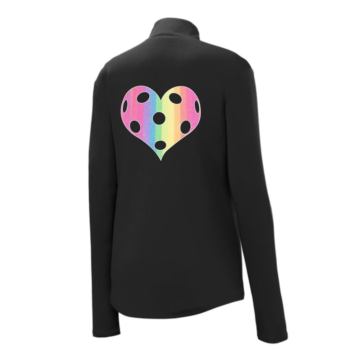 Rainbow Pickleball Heart | Women's 1/4 Zip Pickleball Performance Pullover Shirt | 100% Polyester