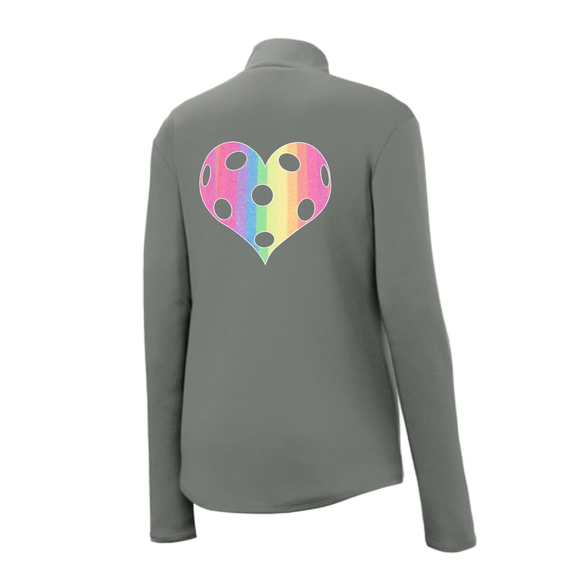 Rainbow Pickleball Heart | Women's 1/4 Zip Pickleball Performance Pullover Shirt | 100% Polyester