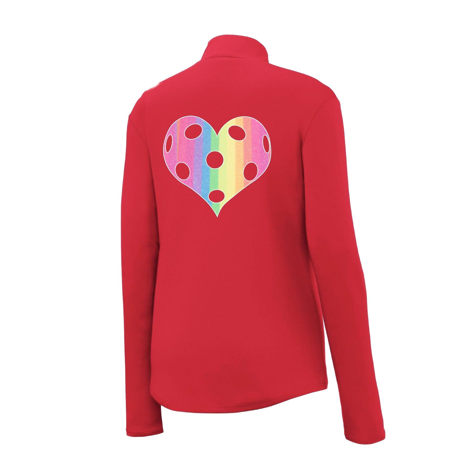 Rainbow Pickleball Heart | Women's 1/4 Zip Pickleball Performance Pullover Shirt | 100% Polyester