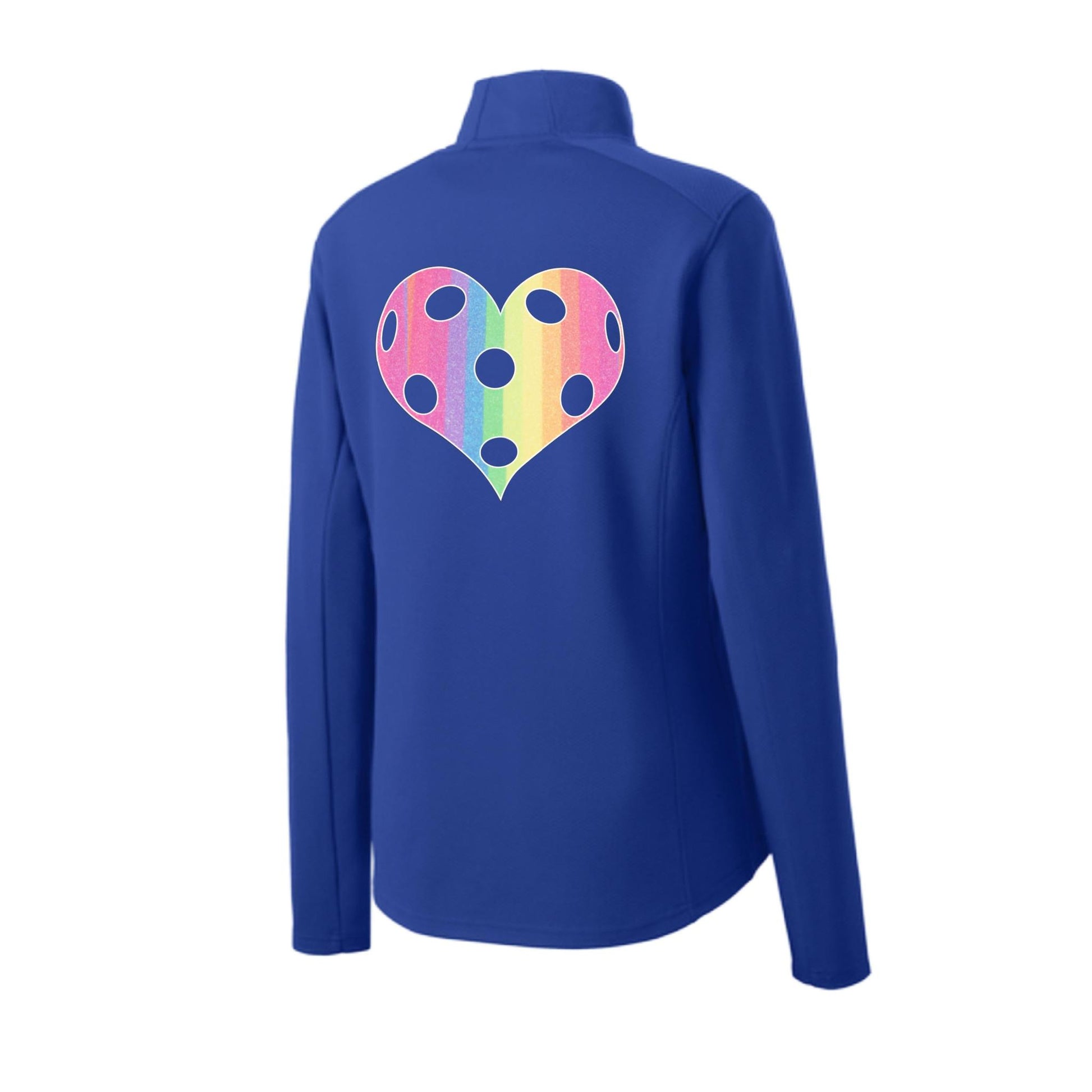 Rainbow Pickleball Heart | Women's 1/4 Zip Pickleball Performance Pullover Shirt | 100% Polyester