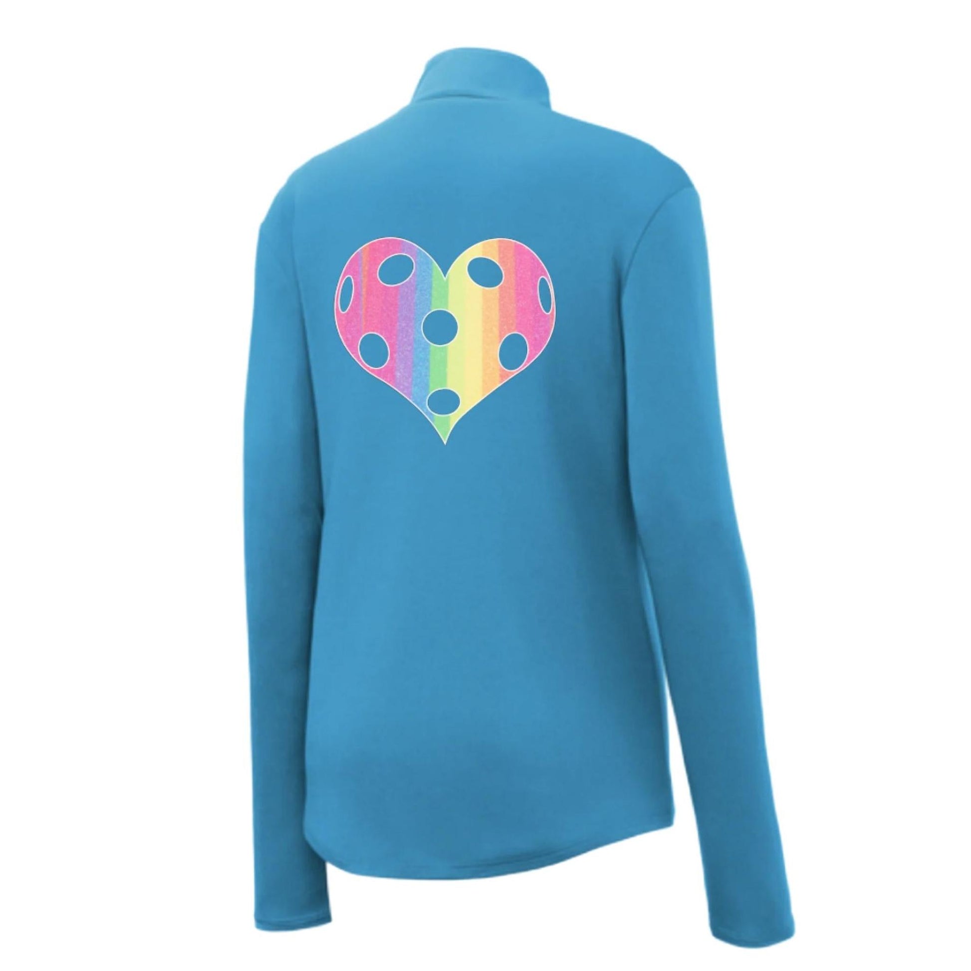 Rainbow Pickleball Heart | Women's 1/4 Zip Pickleball Performance Pullover Shirt | 100% Polyester
