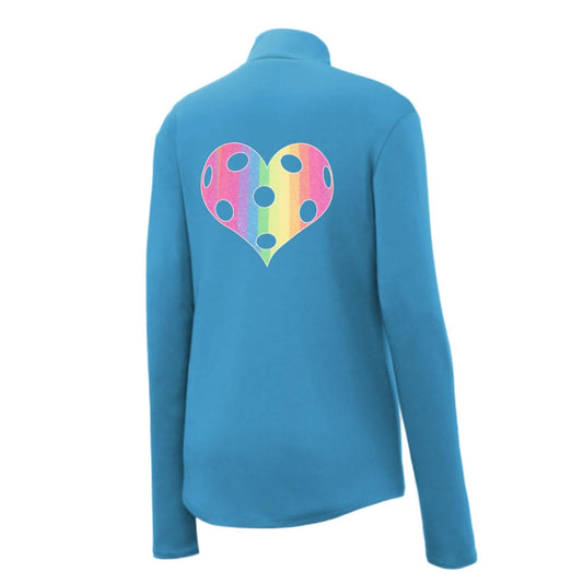 Rainbow Pickleball Heart | Women's 1/4 Zip Pickleball Performance Pullover Shirt | 100% Polyester