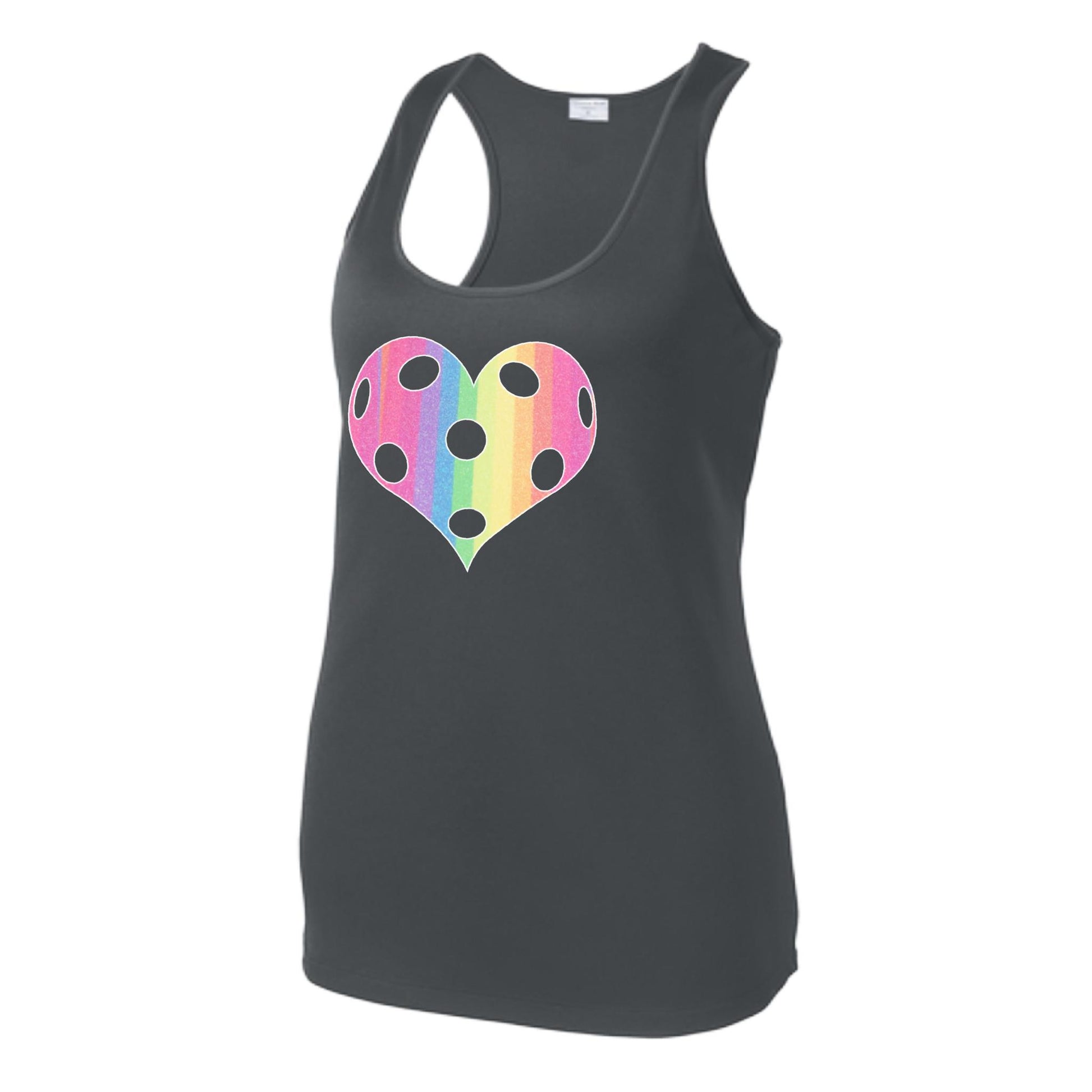 Rainbow Pickleball Heart | Women's Racerback Pickleball Tank | 100% Polyester
