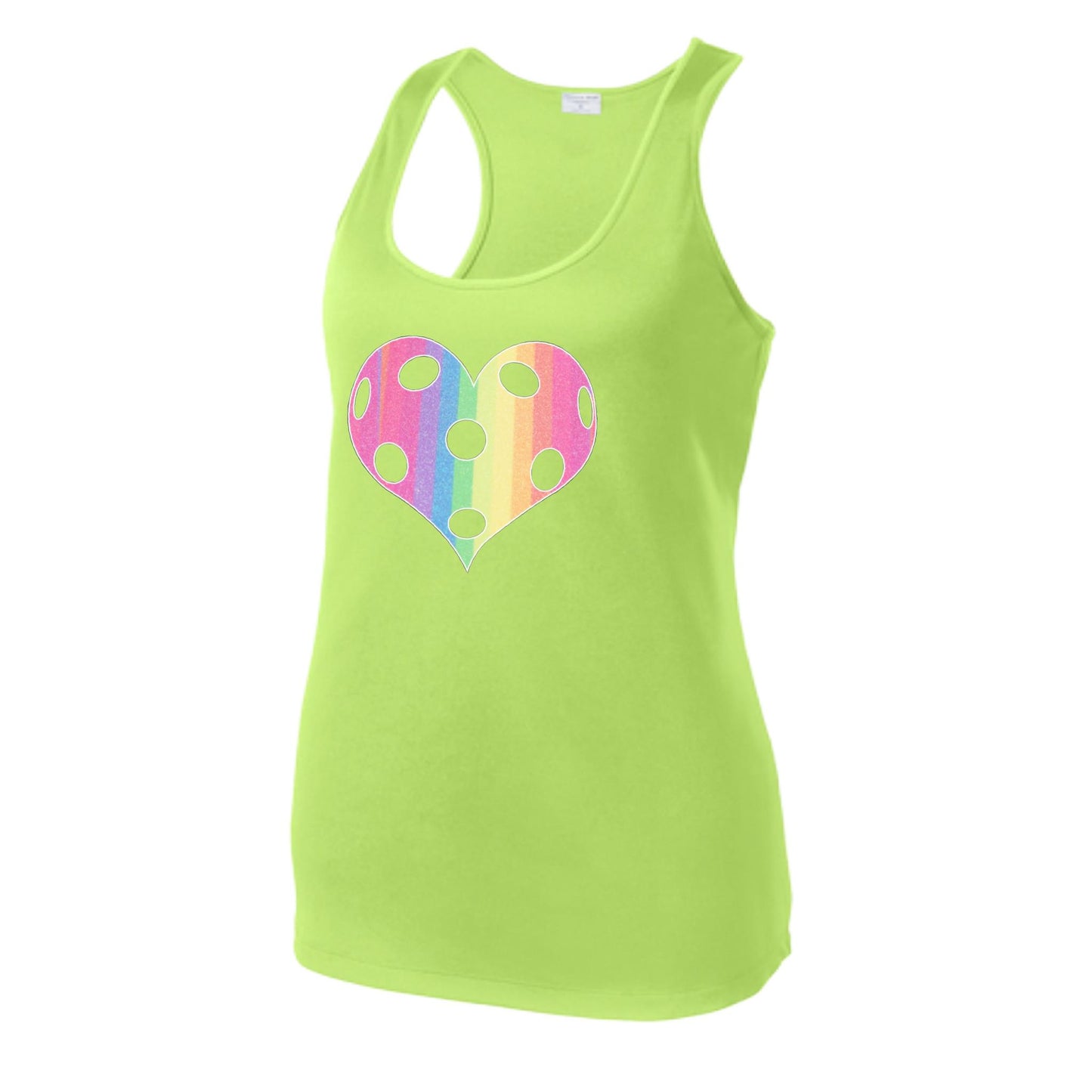 Rainbow Pickleball Heart | Women's Racerback Pickleball Tank | 100% Polyester