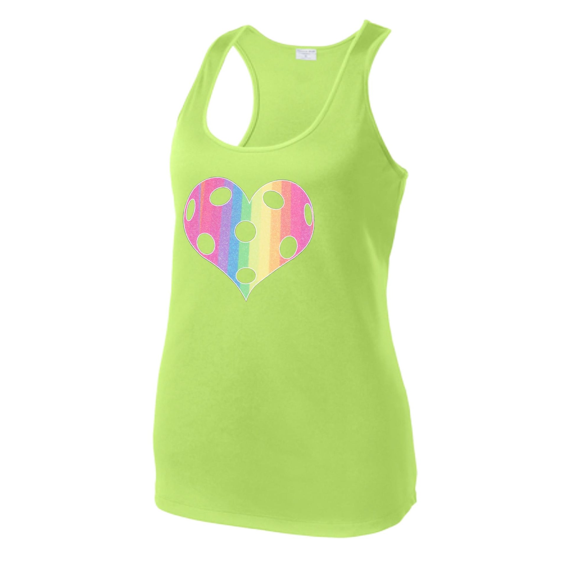 Rainbow Pickleball Heart | Women's Racerback Pickleball Tank | 100% Polyester